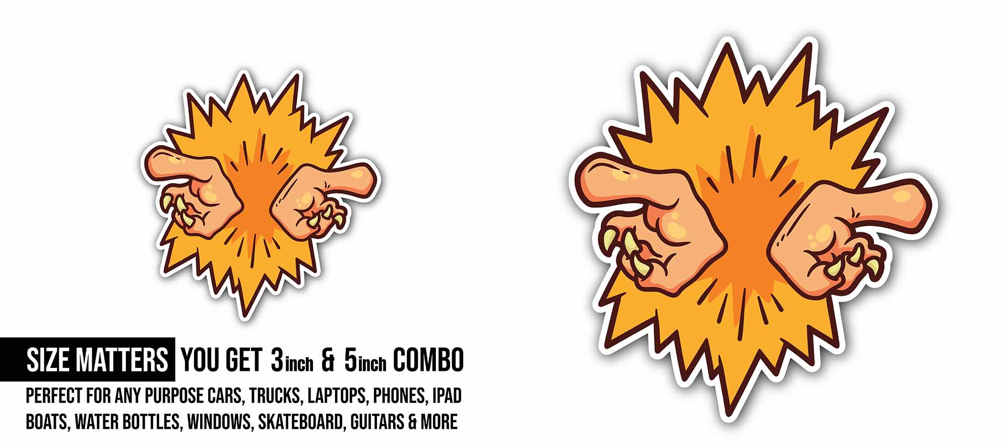 Power Fist Clipart Sticker, Waterproof Vinyl Decal Sticker Indoor Or Outdoor 2 (Pieces) 3" and 5"