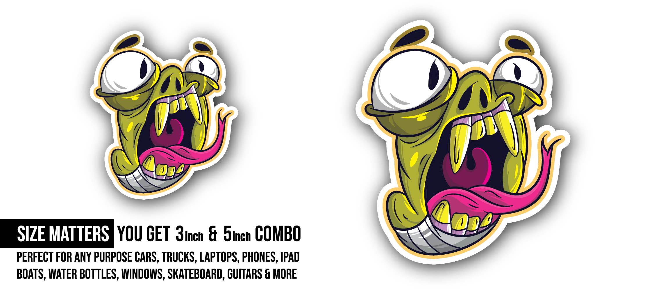 Green Caterpillar Monster Sticker, Waterproof Vinyl Decal Sticker Indoor Or Outdoor 2 (Pieces) 3" and 5"