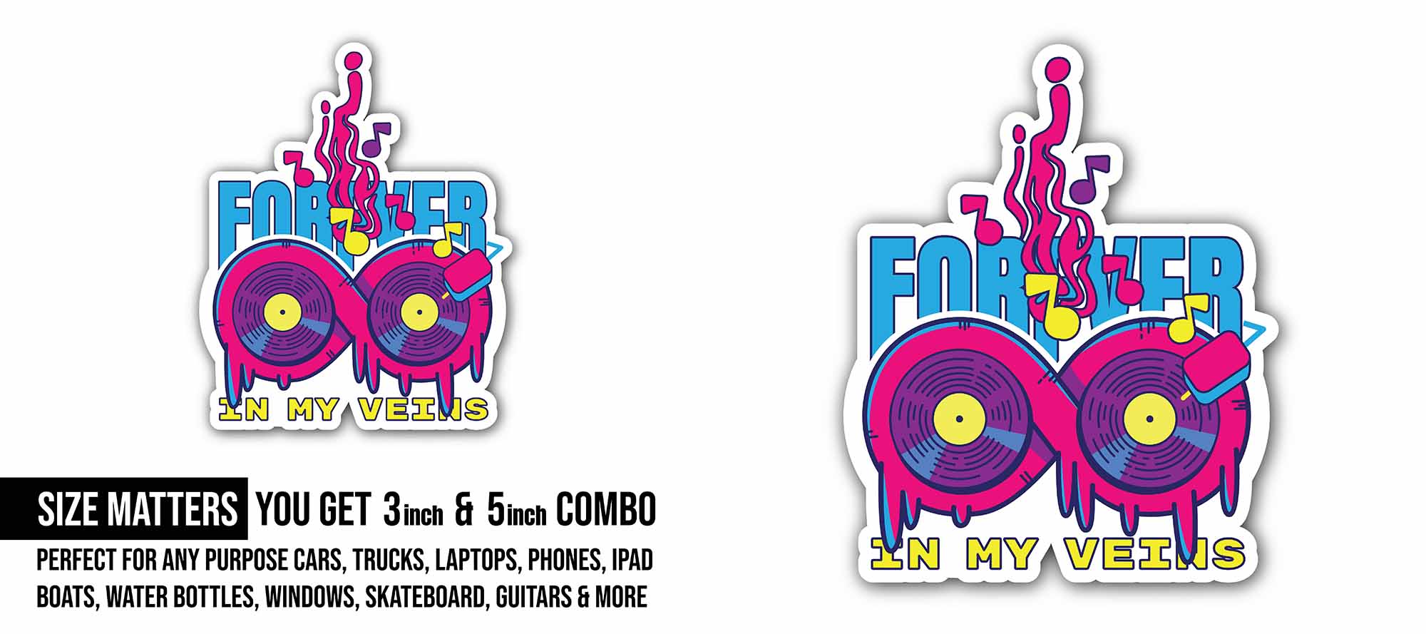 In My Veins Sticker, Waterproof Vinyl Decal Sticker Indoor Or Outdoor 2 (Pieces) 3" and 5"