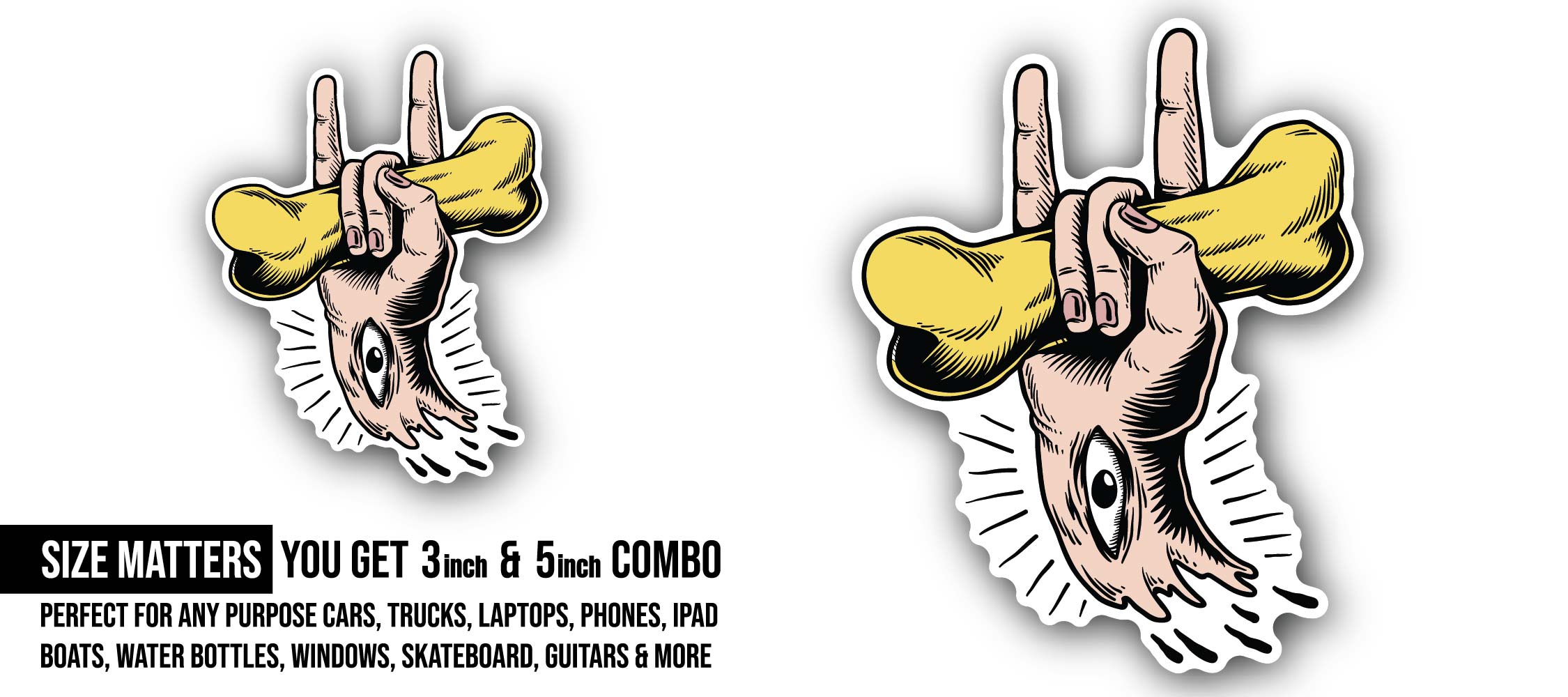 Rock Hand Sticker, Waterproof Vinyl Decal Sticker Indoor Or Outdoor 2 (Pieces) 3" and 5"