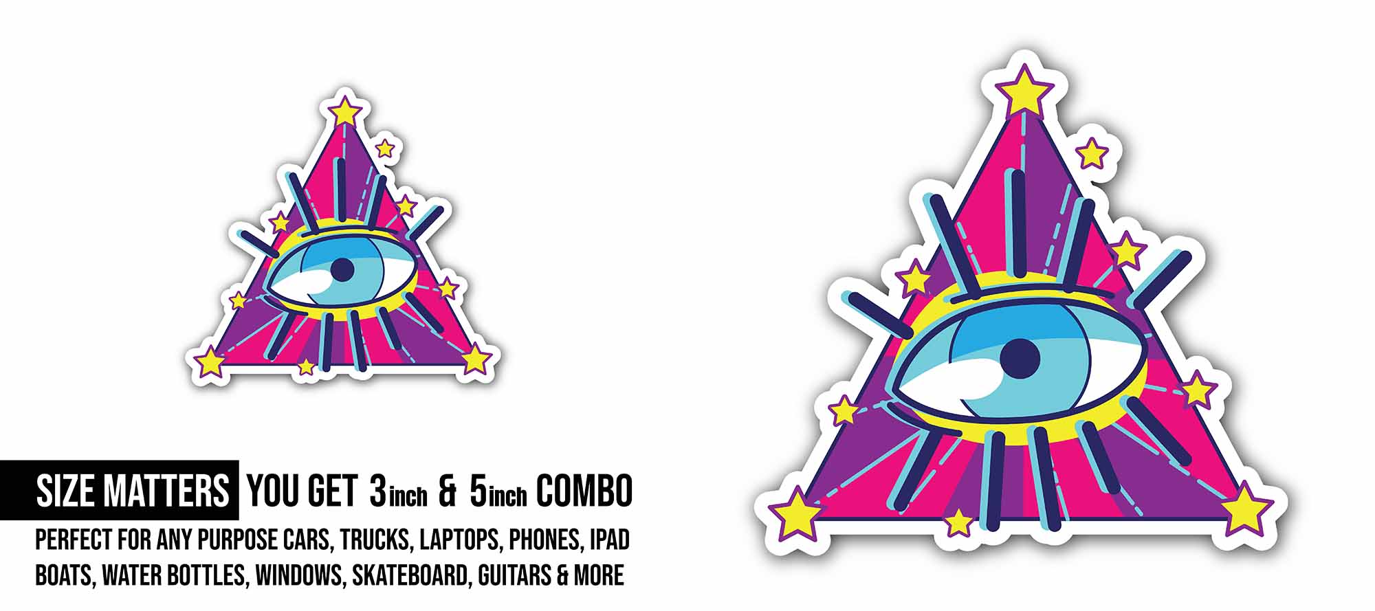 Evil Eye Sticker, Waterproof Vinyl Decal Sticker Indoor Or Outdoor 2 (Pieces) 3" and 5"