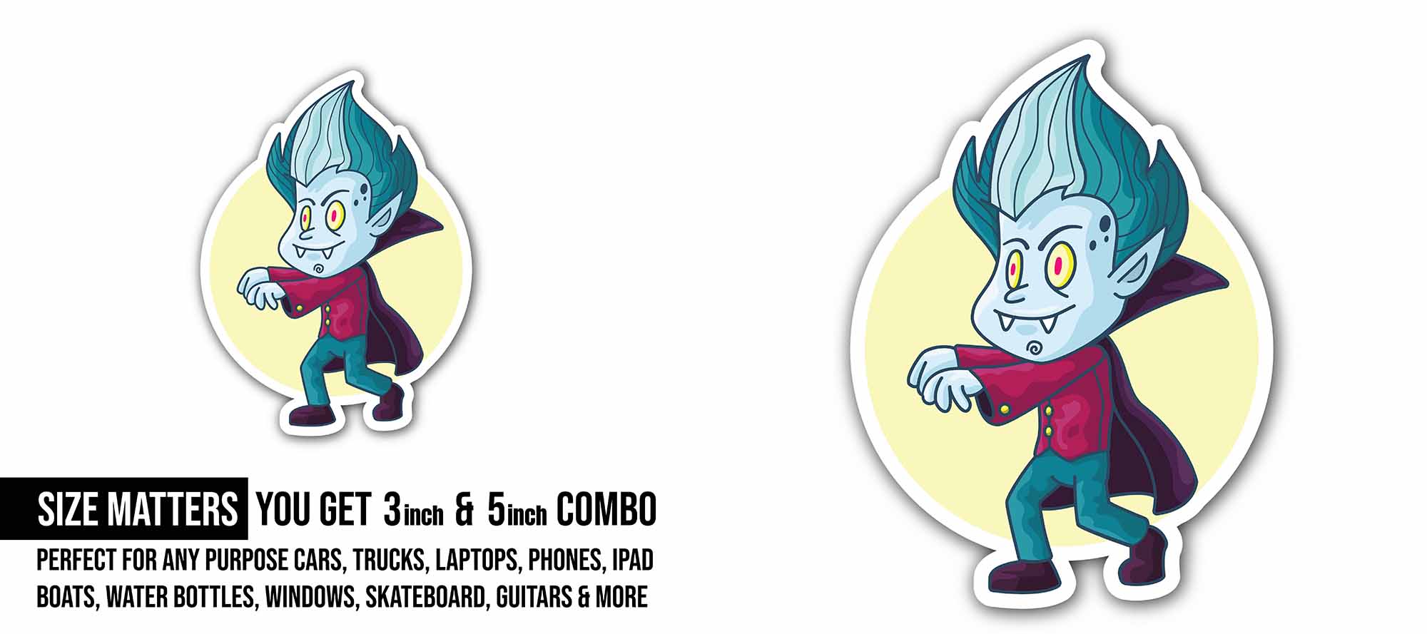 Halloween Vampire Sticker, Waterproof Vinyl Decal Sticker Indoor Or Outdoor 2 (Pieces) 3" and 5"