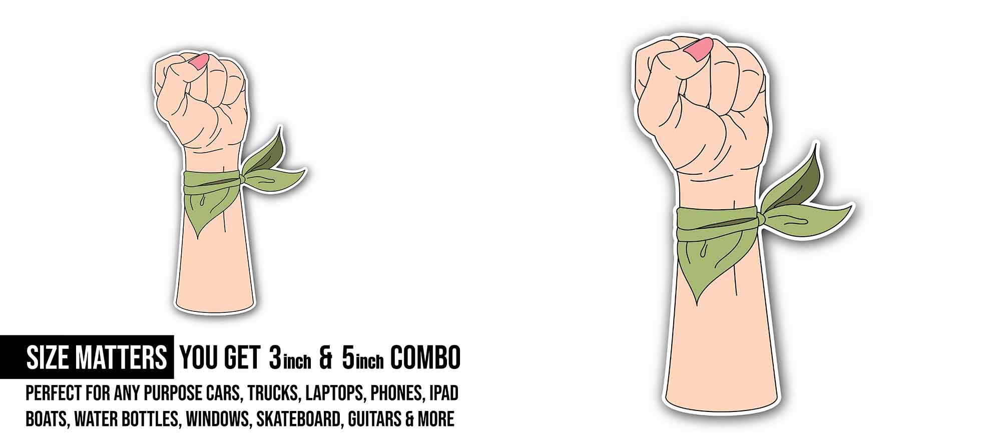 Woman Power Fist Sticker, Waterproof Vinyl Decal Sticker Indoor Or Outdoor 2 (Pieces) 3" and 5"
