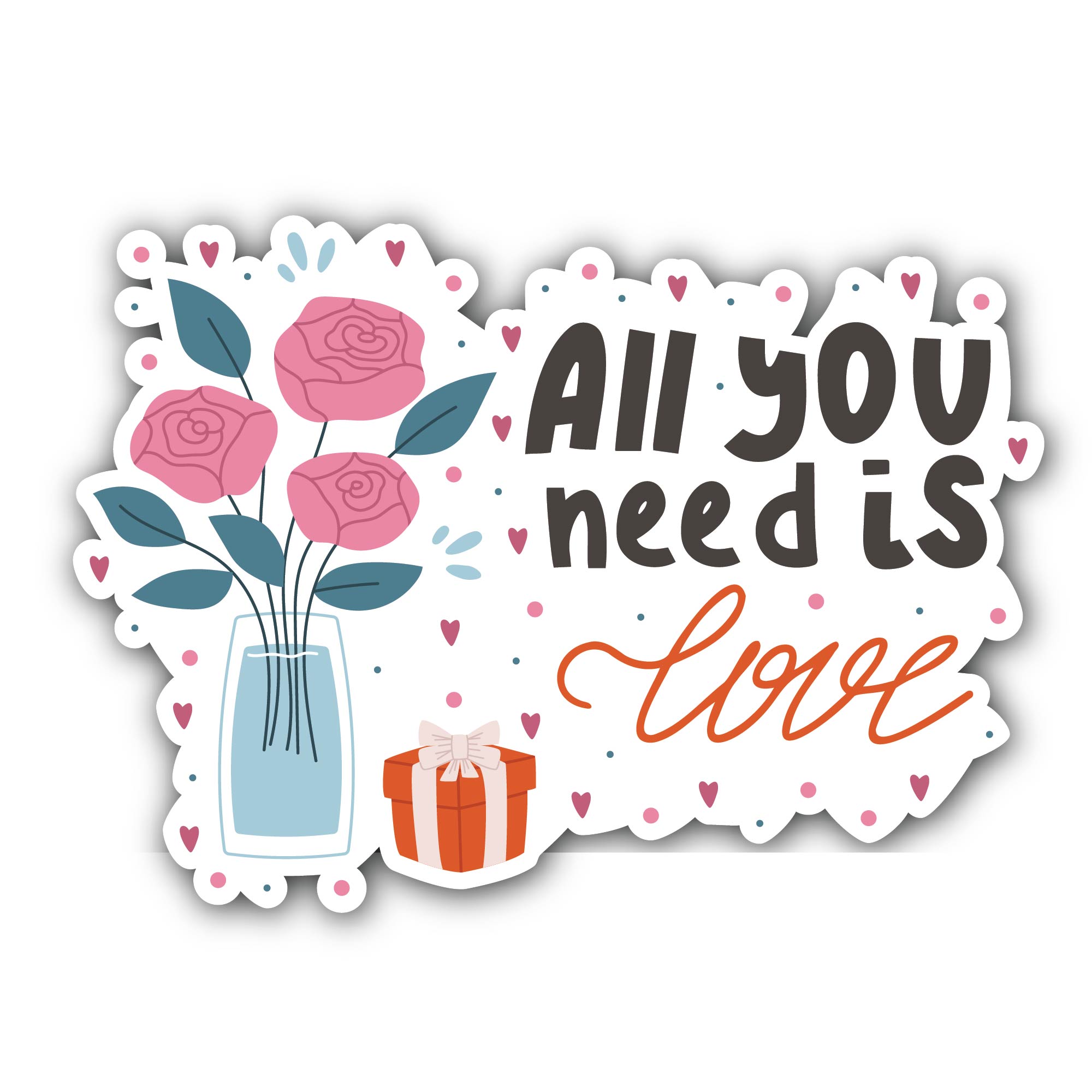 All You Need is Love Sticker, Waterproof Vinyl Decal Sticker Indoor Or Outdoor 2 (Pieces) 3" and 5"