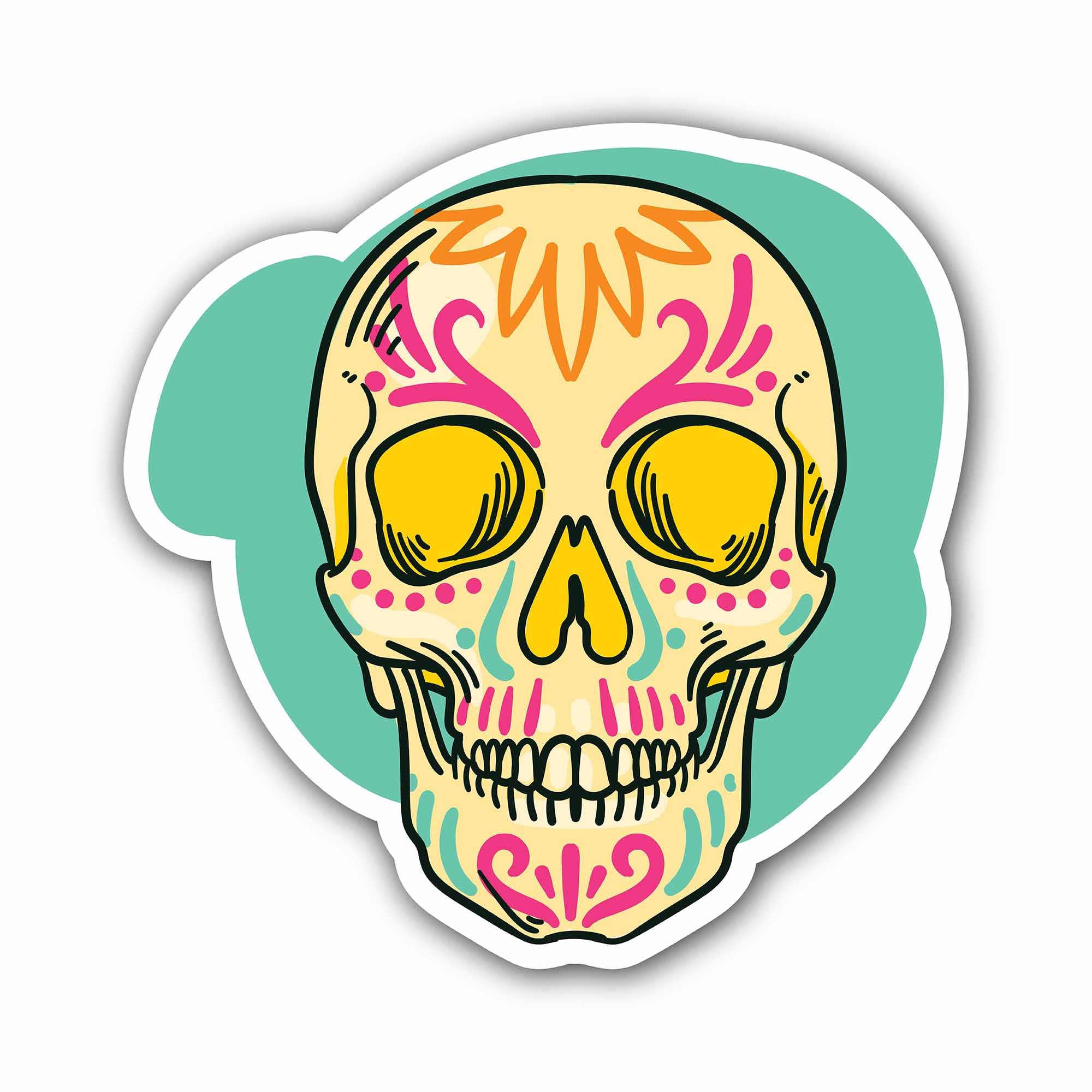 A Sugar Skull Sticker, Waterproof Vinyl Decal Sticker Indoor Or Outdoor 2 (Pieces) 3" and 5"