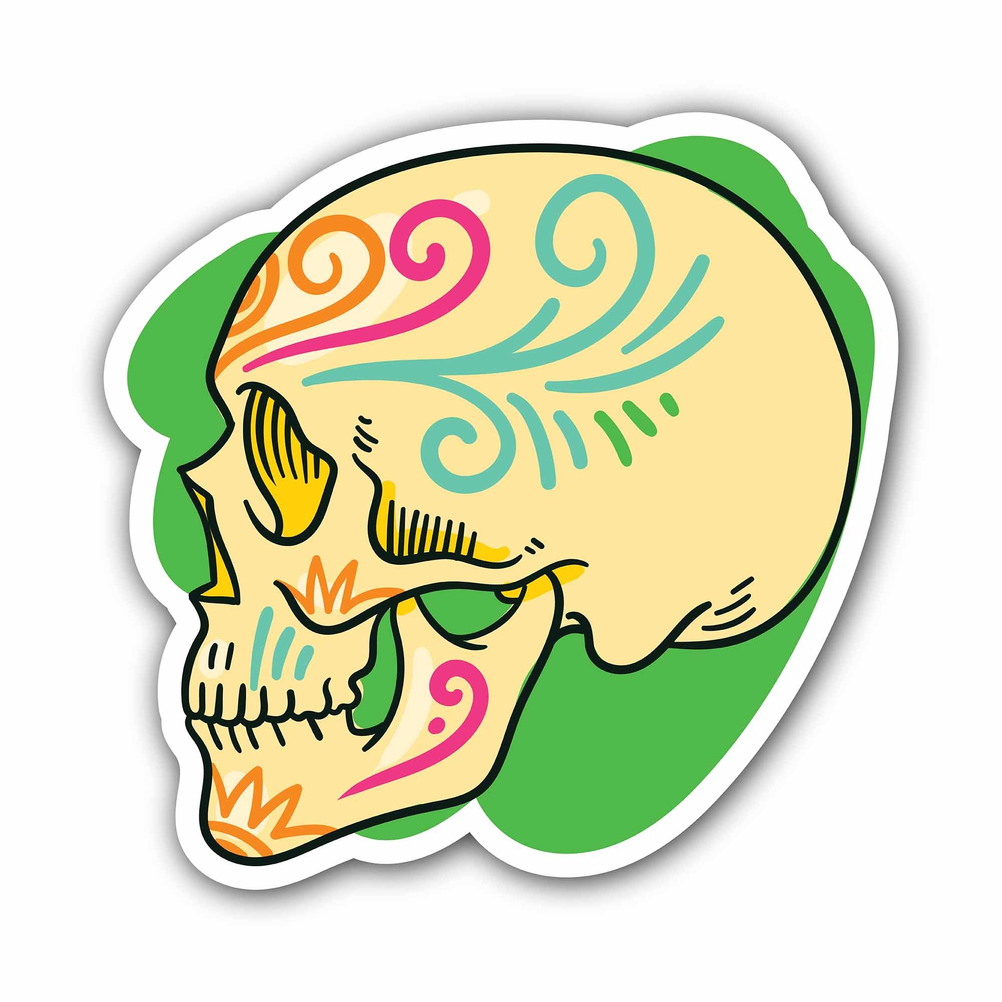 Colorful Skull Sticker, Waterproof Vinyl Decal Sticker Indoor Or Outdoor 2 (Pieces) 3" and 5"