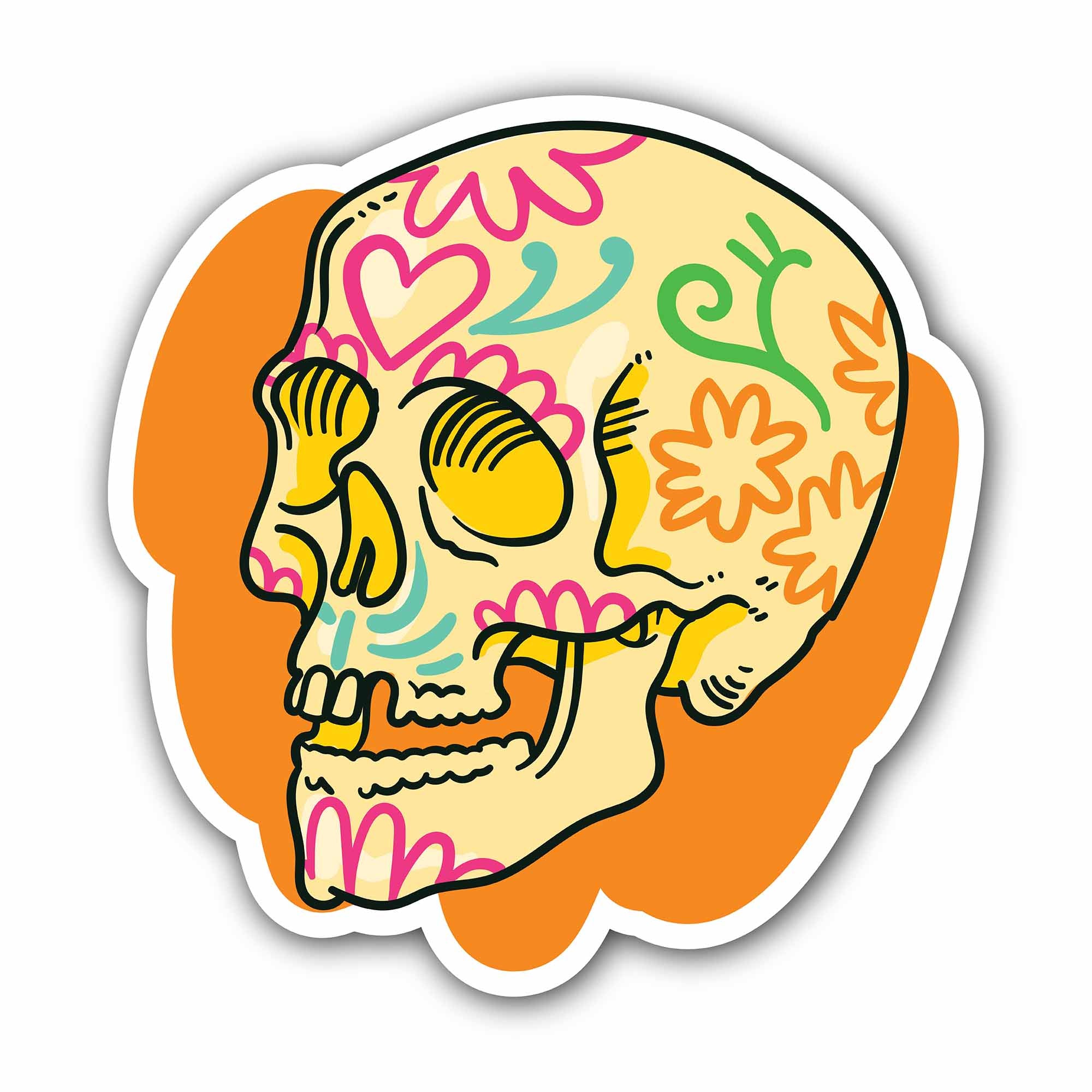 Orange Skull Sticker, Waterproof Vinyl Decal Sticker Indoor Or Outdoor 2 (Pieces) 3" and 5"