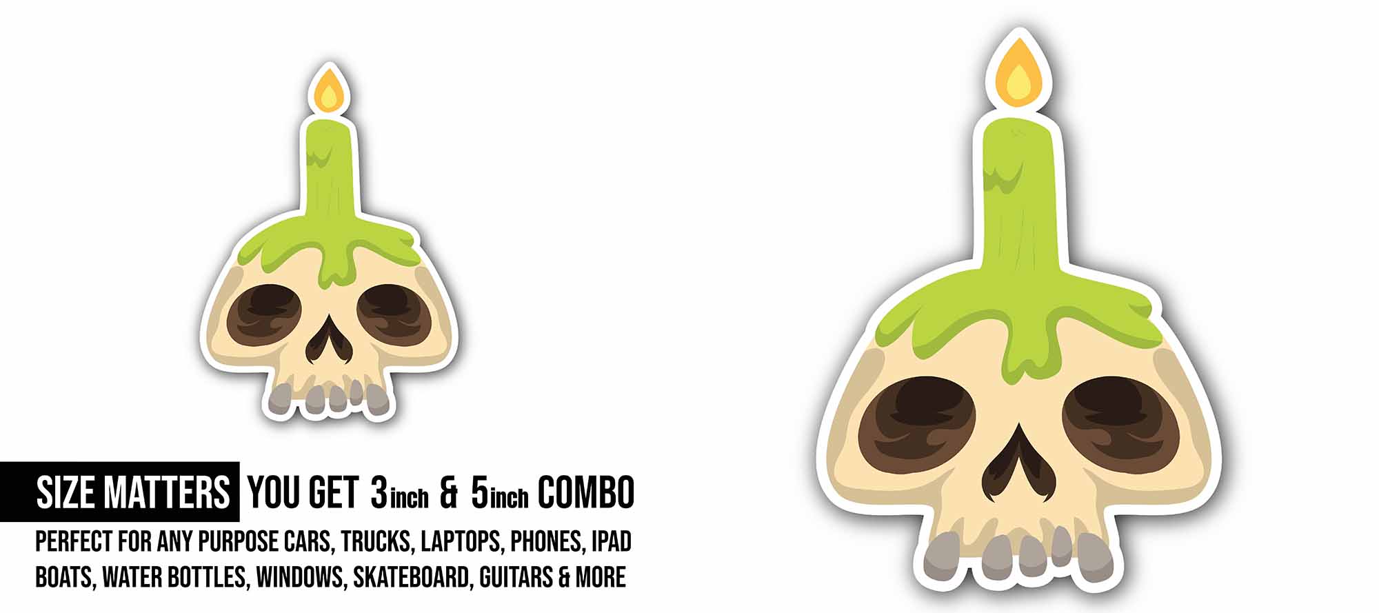 Skull with Candle Cookie Cutter Sticker, Waterproof Vinyl Decal Sticker Indoor Or Outdoor 2 (Pieces) 3" and 5"