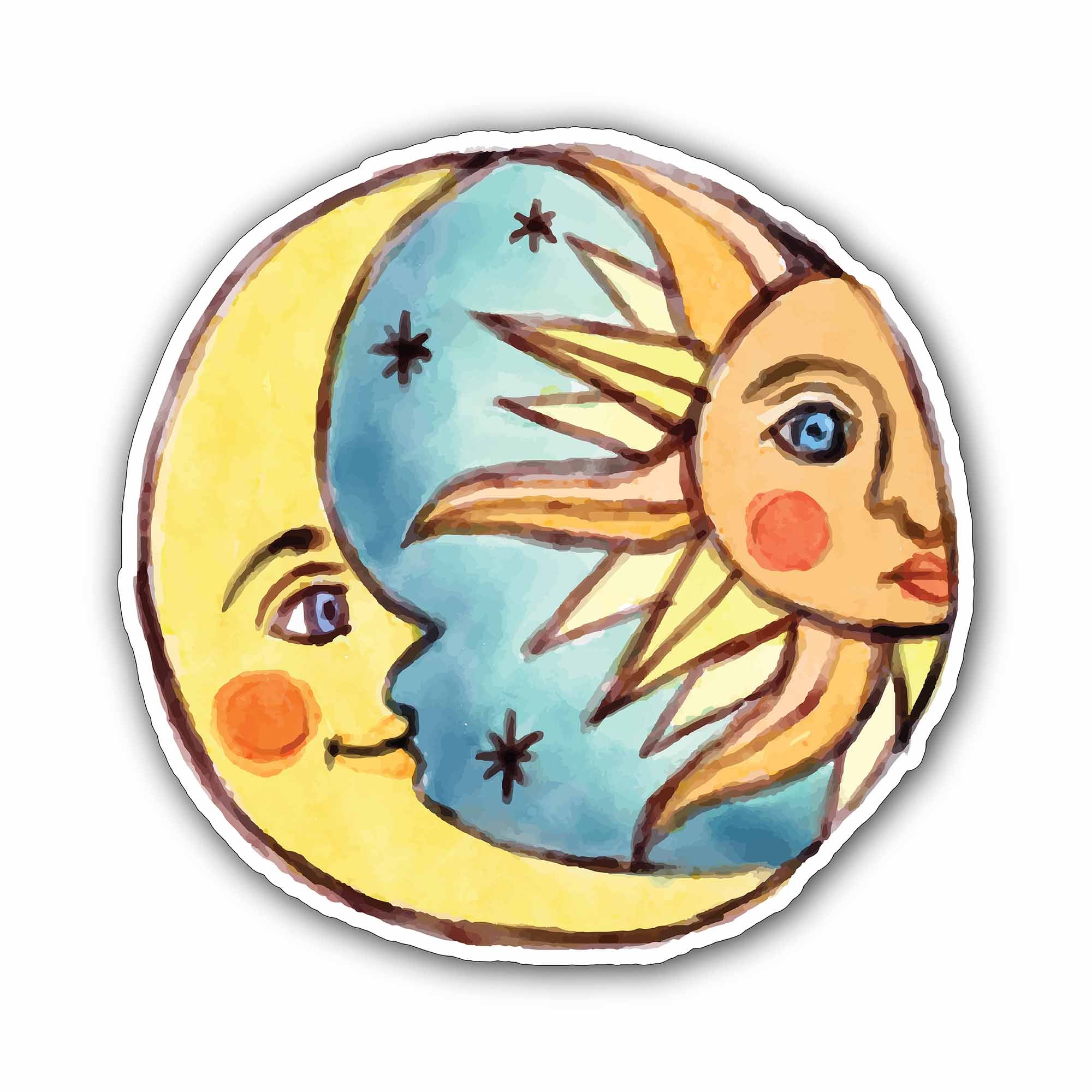 Sun and Moon Sticker, Waterproof Vinyl Decal Sticker Indoor Or Outdoor 2 (Pieces) 3" and 5"