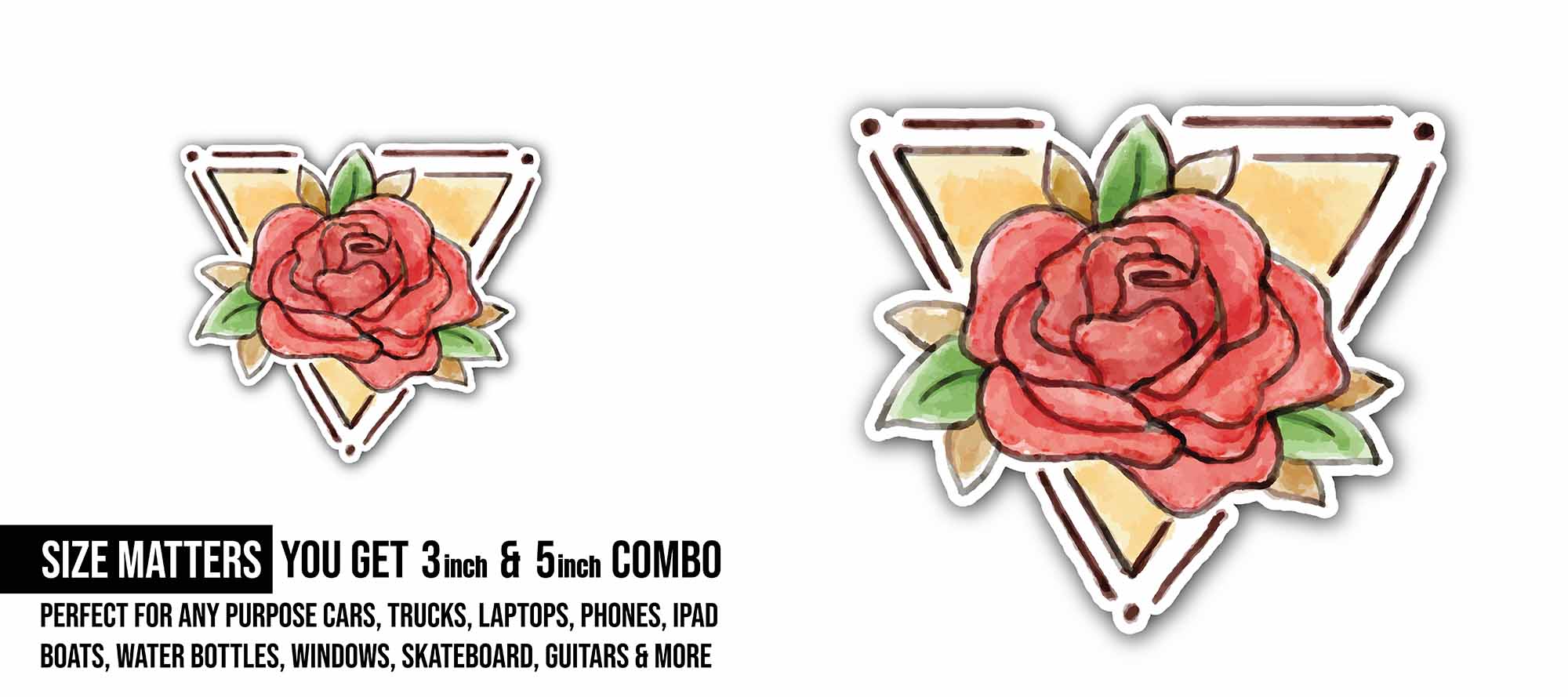 Geometric Spring Rose Sticker, Waterproof Vinyl Decal Sticker Indoor Or Outdoor 2 (Pieces) 3" and 5"