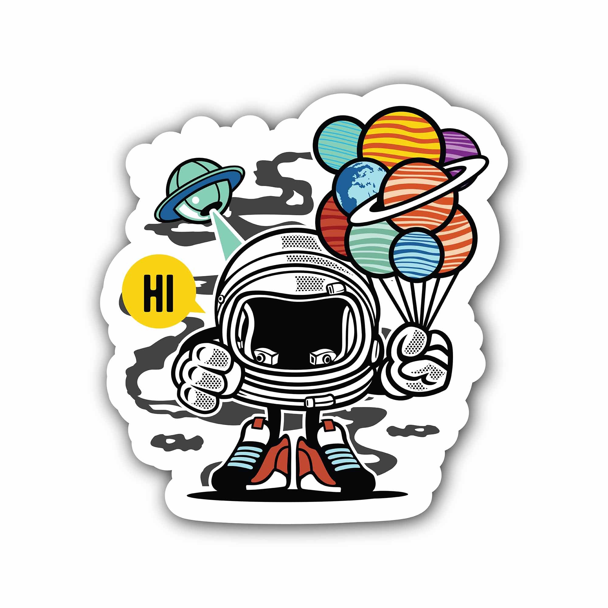 Astronaut with Balloons Sticker, Waterproof Vinyl Decal Sticker Indoor Or Outdoor 2 (Pieces) 3" and 5"