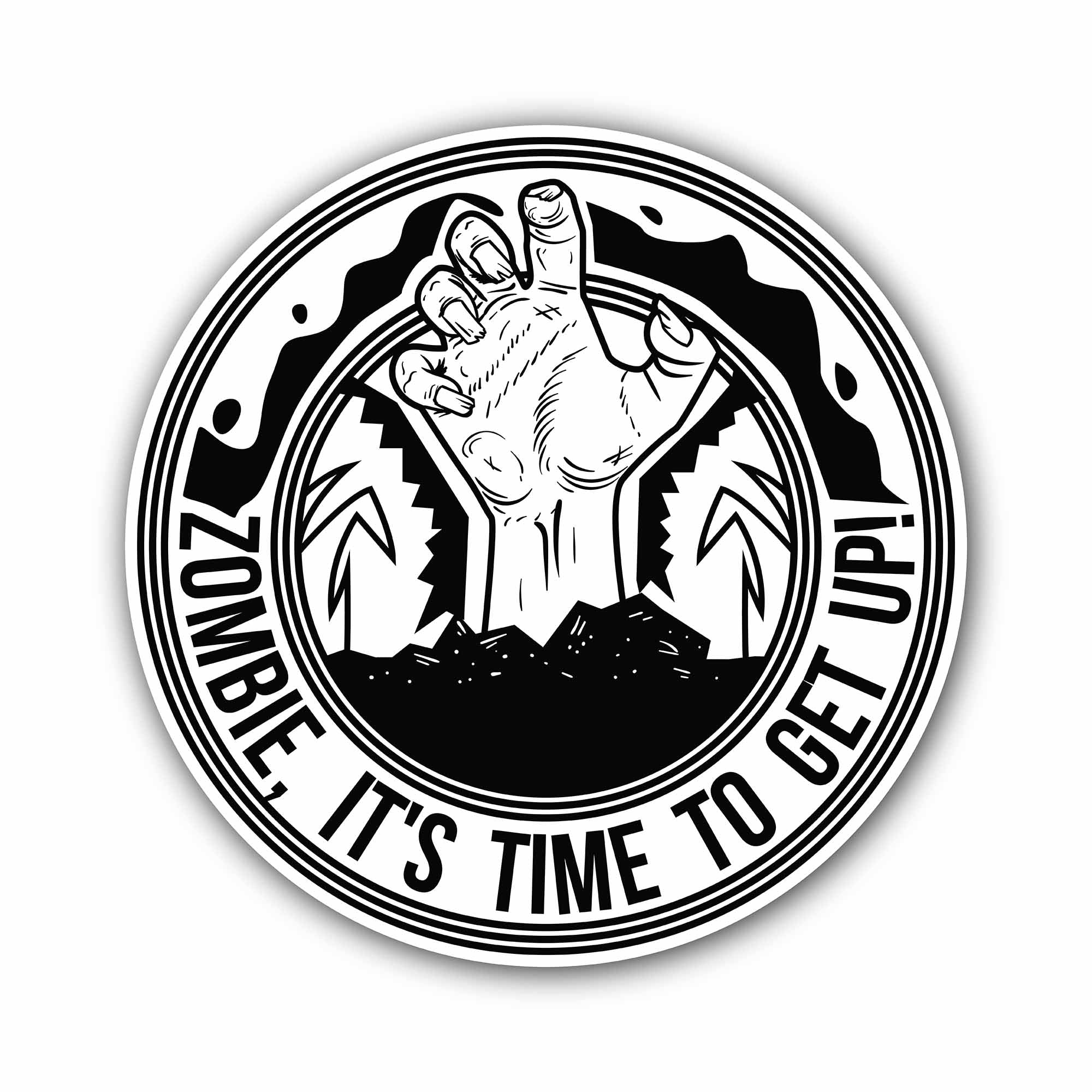Zombie, It's Time to Get Up Sticker, Waterproof Vinyl Decal Sticker Indoor Or Outdoor 2 (Pieces) 3" and 5"
