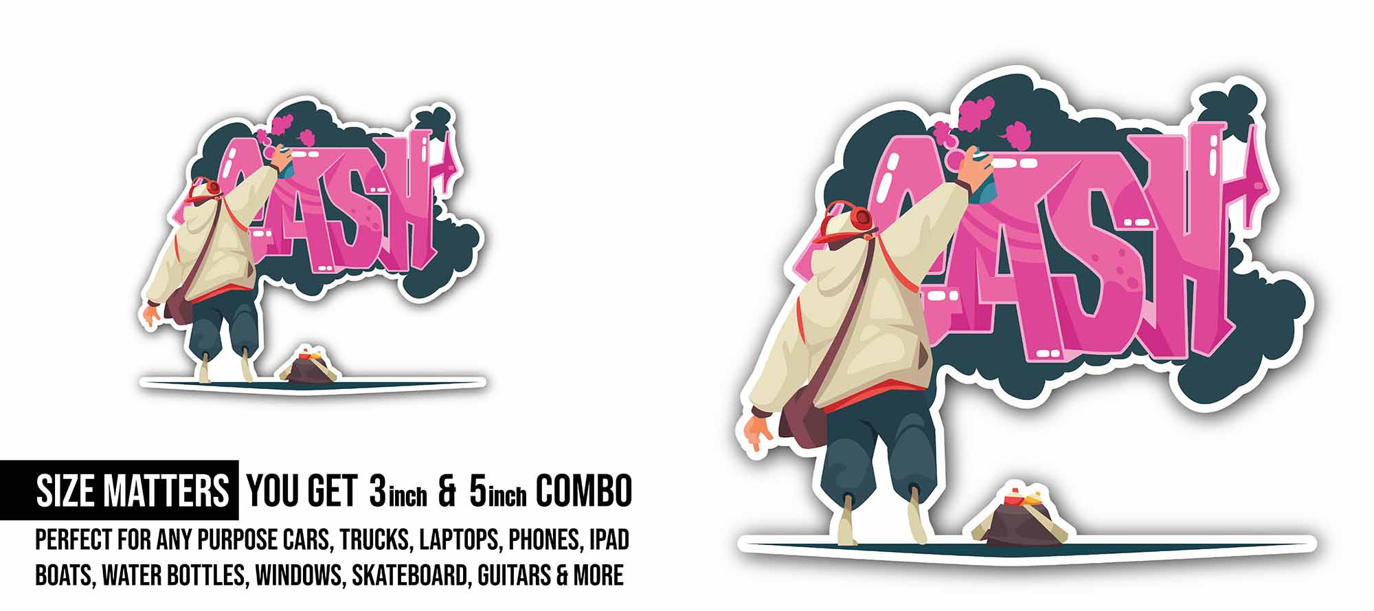 Graffiti Artist Sticker, Waterproof Vinyl Decal Sticker Indoor Or Outdoor 2 (Pieces) 3" and 5"