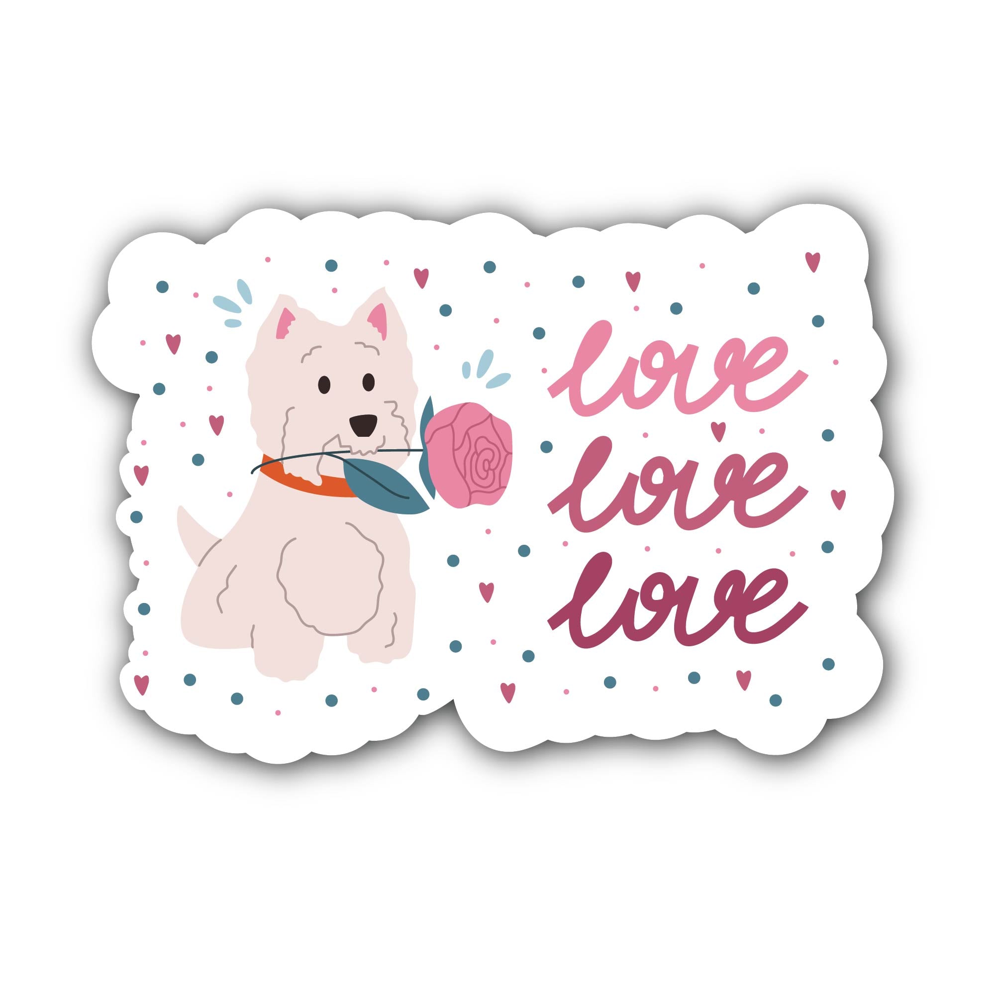 Romantic Lettering and Dog with Rose in Teeth Sticker, Waterproof Vinyl Decal Sticker Indoor Or Outdoor 2 (Pieces) 3" and 5"