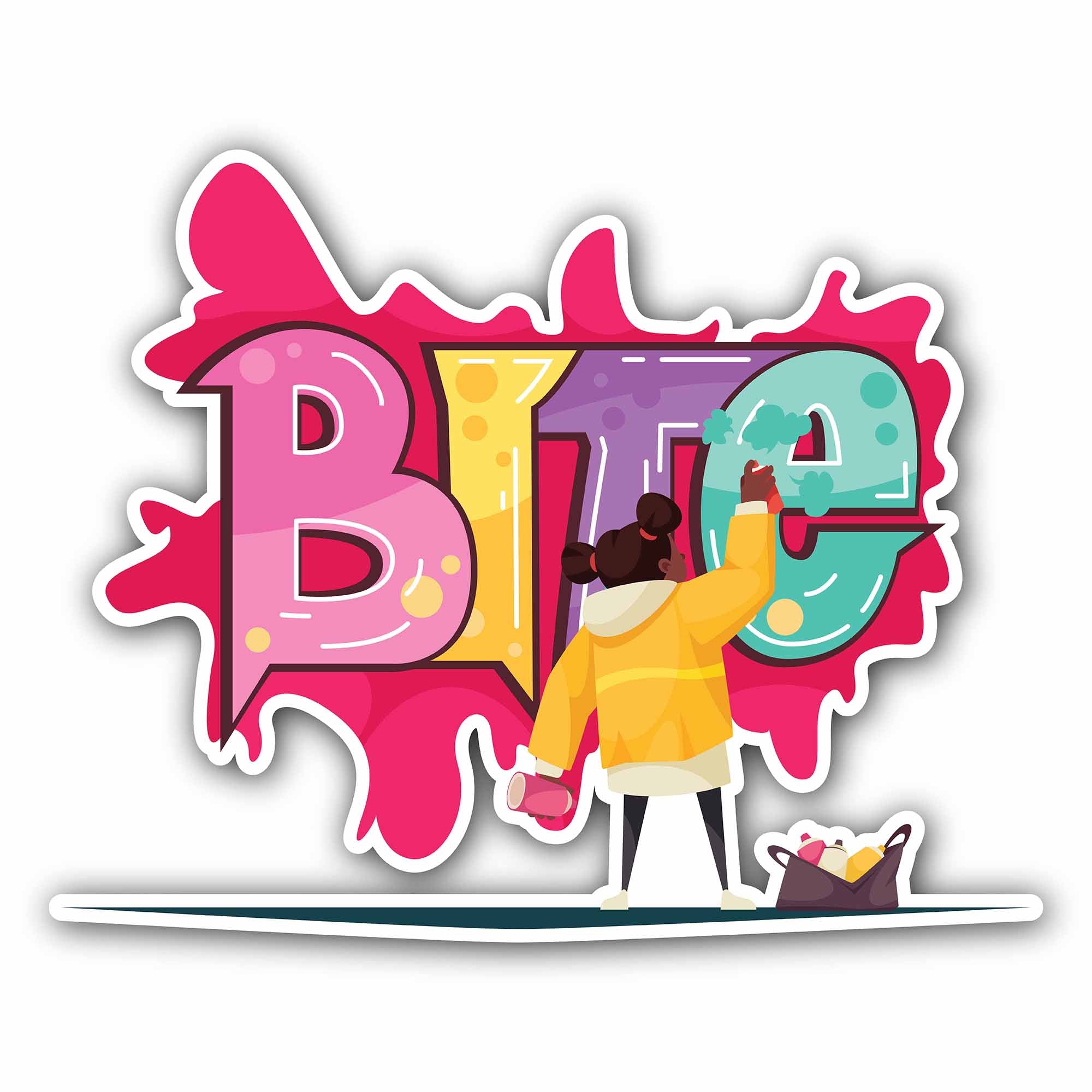 Bite Graffiti Tag Sticker, Waterproof Vinyl Decal Sticker Indoor Or Outdoor 2 (Pieces) 3" and 5"