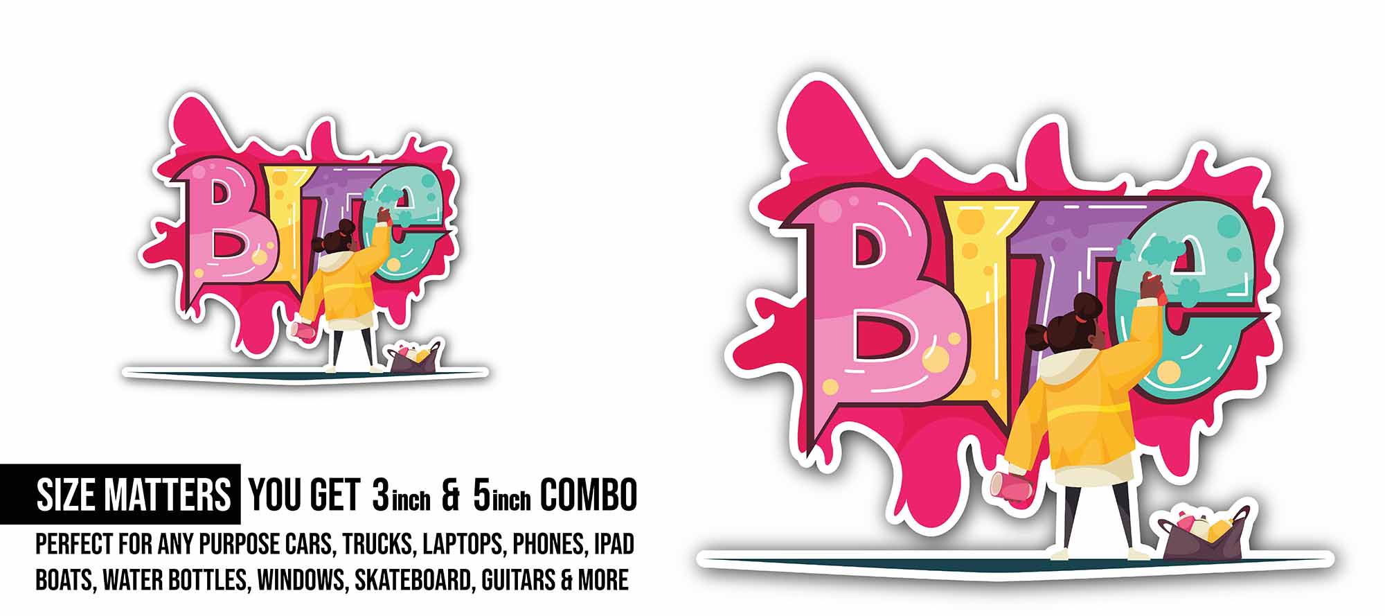 Bite Graffiti Tag Sticker, Waterproof Vinyl Decal Sticker Indoor Or Outdoor 2 (Pieces) 3" and 5"
