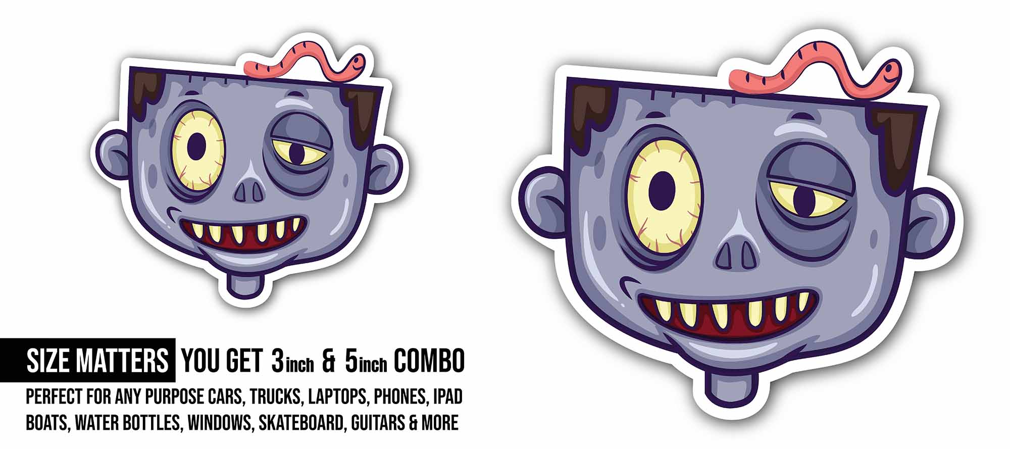 Purple Zombie Sticker, Waterproof Vinyl Decal Sticker Indoor Or Outdoor 2 (Pieces) 3" and 5"
