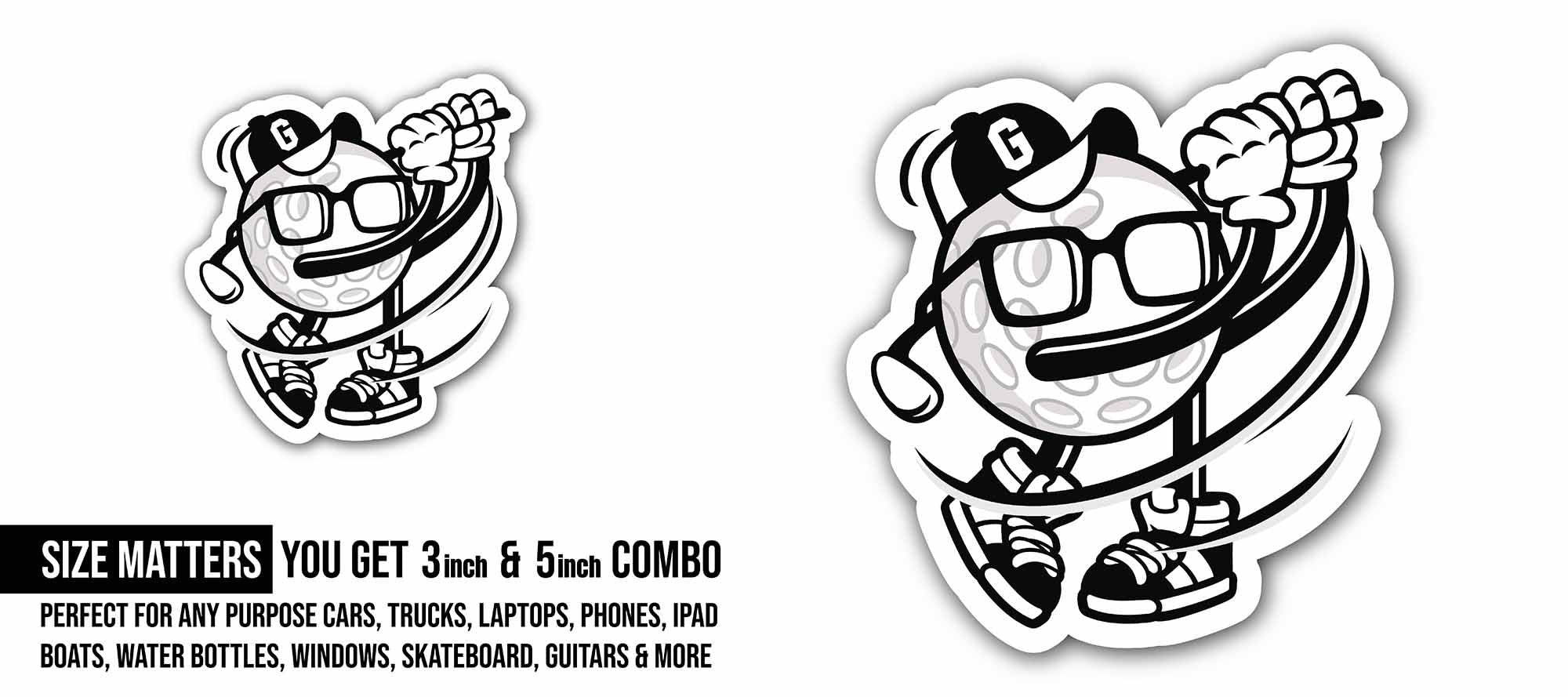 Golf Player Sticker, Waterproof Vinyl Decal Sticker Indoor Or Outdoor 2 (Pieces) 3" and 5"