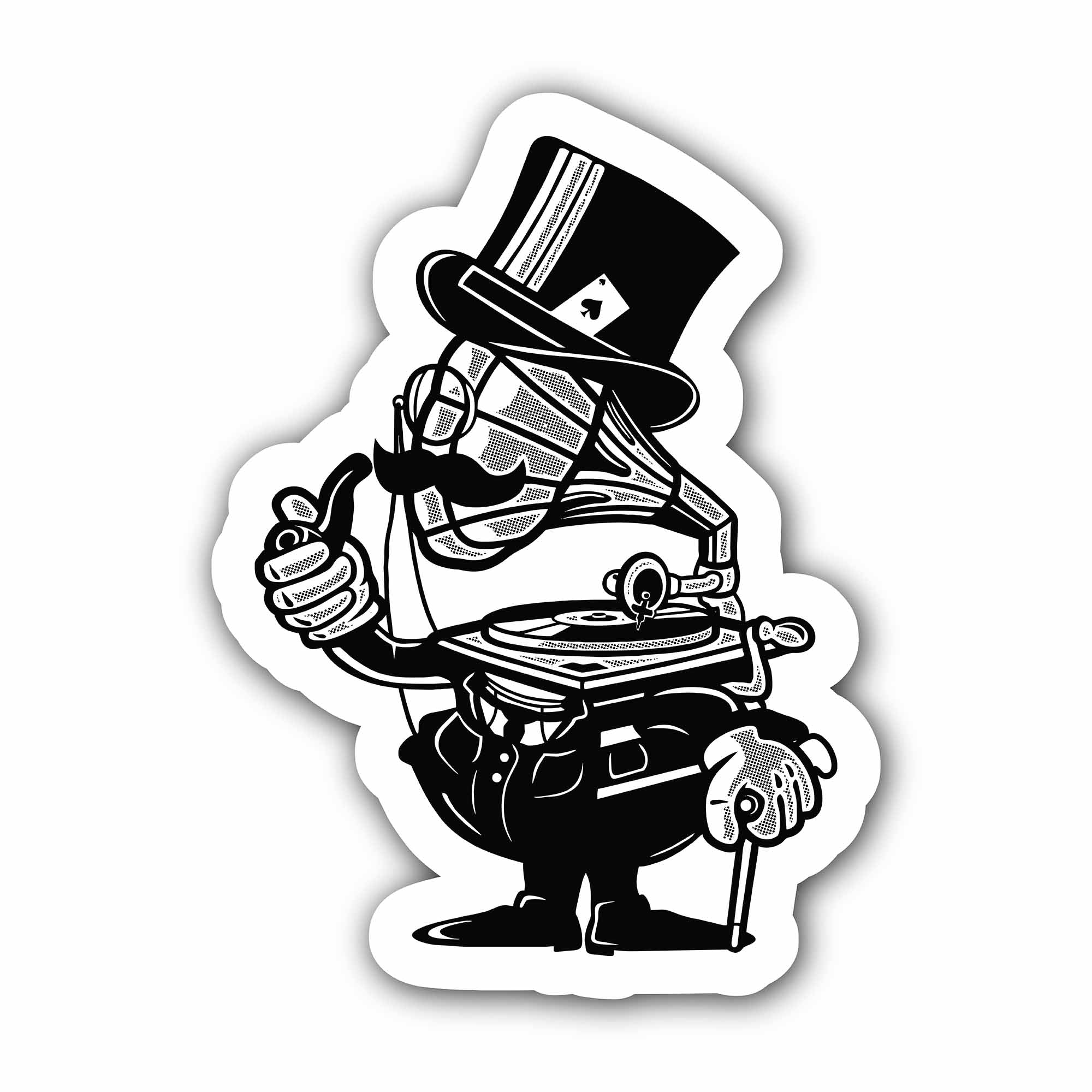 Gramophone Head Cartoon Character Sticker, Waterproof Vinyl Decal Sticker Indoor Or Outdoor 2 (Pieces) 3" and 5"