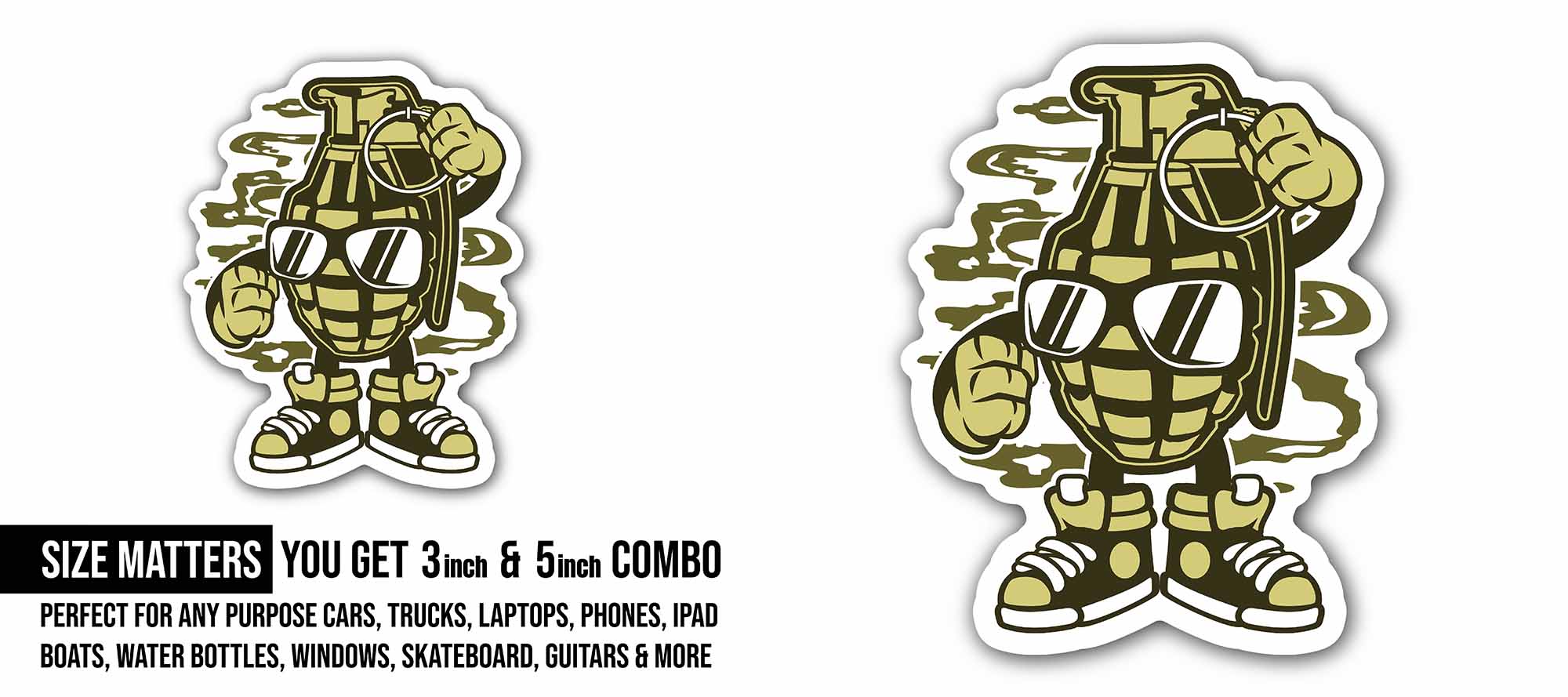 Bomb Man Sticker, Waterproof Vinyl Decal Sticker Indoor Or Outdoor 2 (Pieces) 3" and 5"