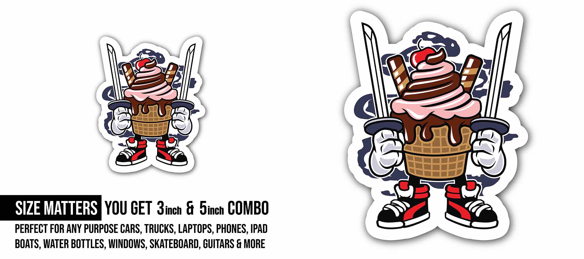 Ice Warrior Sticker, Waterproof Vinyl Decal Sticker Indoor Or Outdoor 2 (Pieces) 3" and 5"