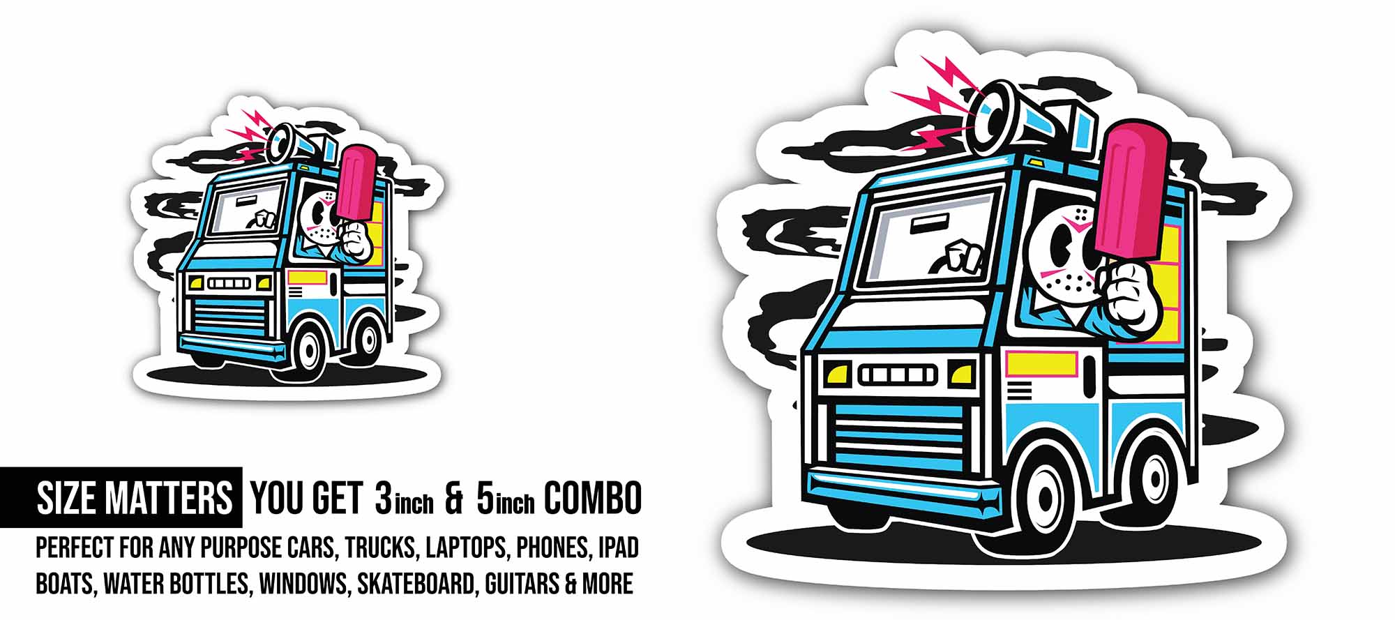 Ice Cream Van Sticker, Waterproof Vinyl Decal Sticker Indoor Or Outdoor 2 (Pieces) 3" and 5"