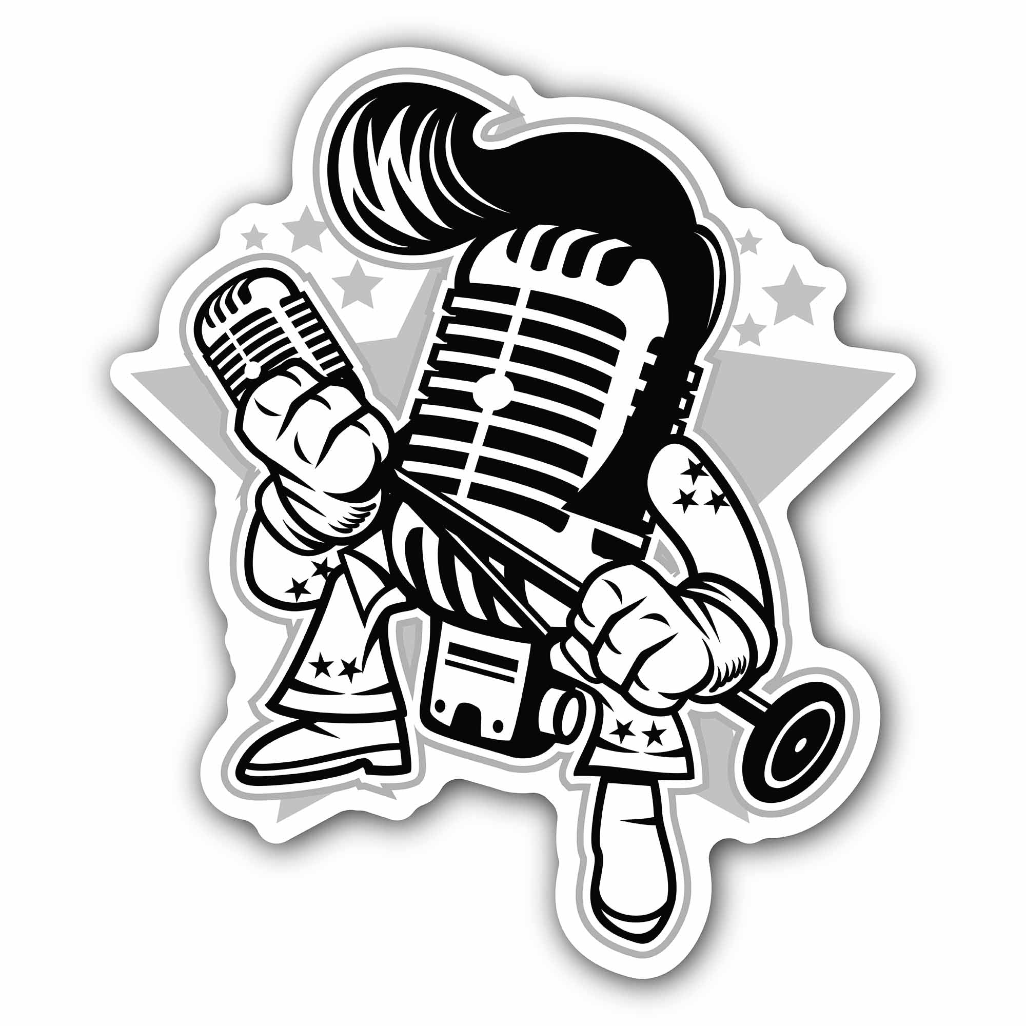 Microphone Rocker Sticker, Waterproof Vinyl Decal Sticker Indoor Or Outdoor 2 (Pieces) 3" and 5"