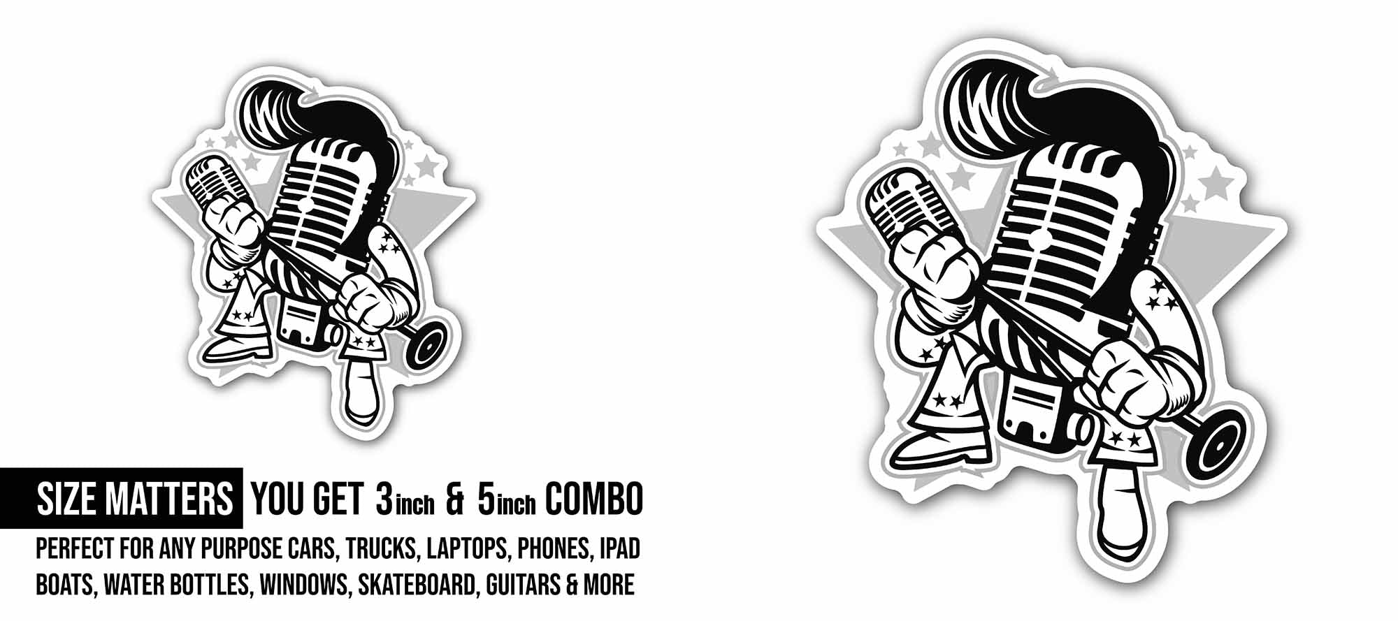 Microphone Rocker Sticker, Waterproof Vinyl Decal Sticker Indoor Or Outdoor 2 (Pieces) 3" and 5"