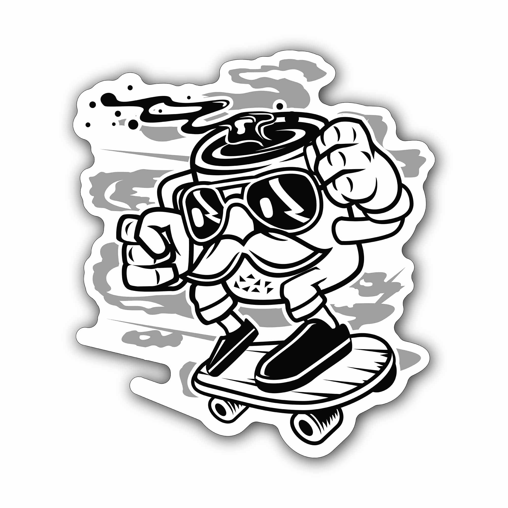Coffee Man and Skateboard Sticker, Waterproof Vinyl Decal Sticker Indoor Or Outdoor 2 (Pieces) 3" and 5"
