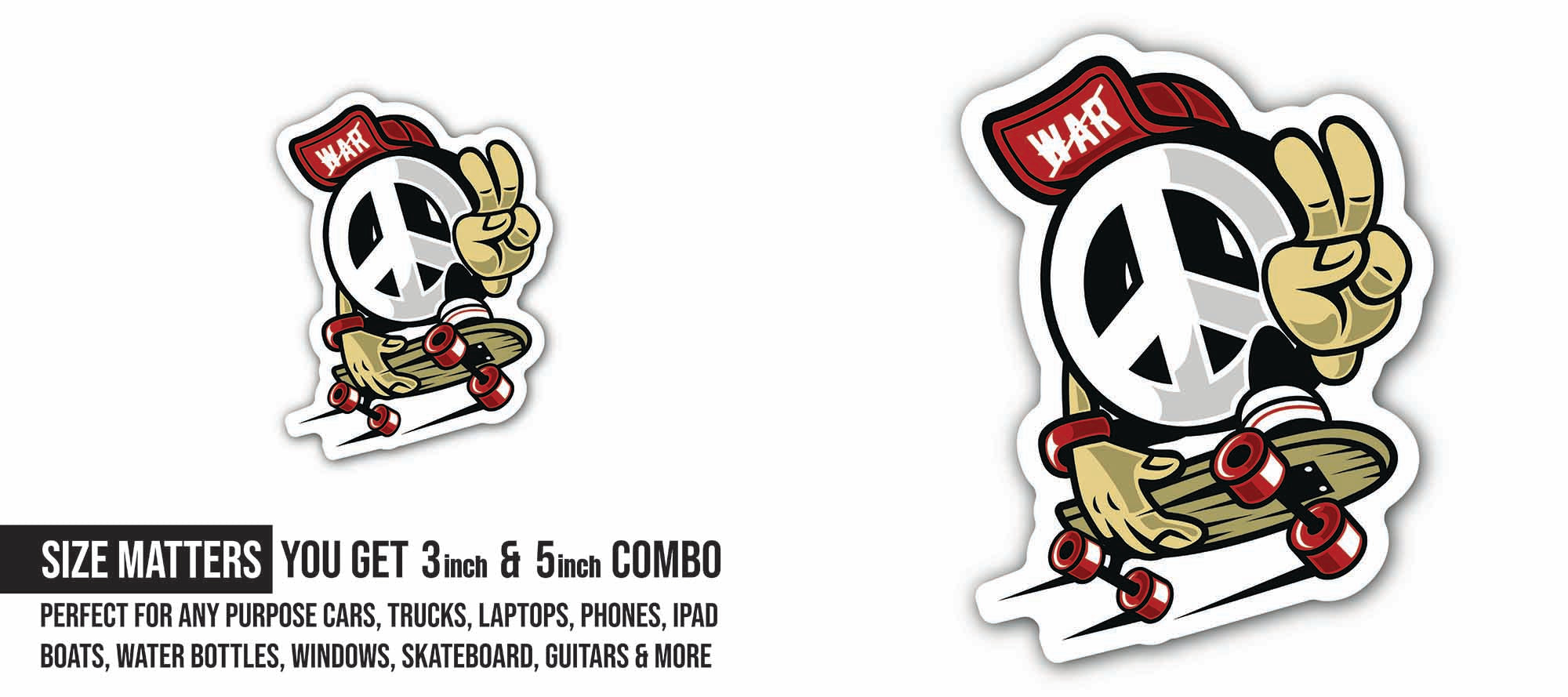 Funny Skateboard Sticker, Waterproof Vinyl Decal Sticker Indoor Or Outdoor 2 (Pieces) 3" and 5"