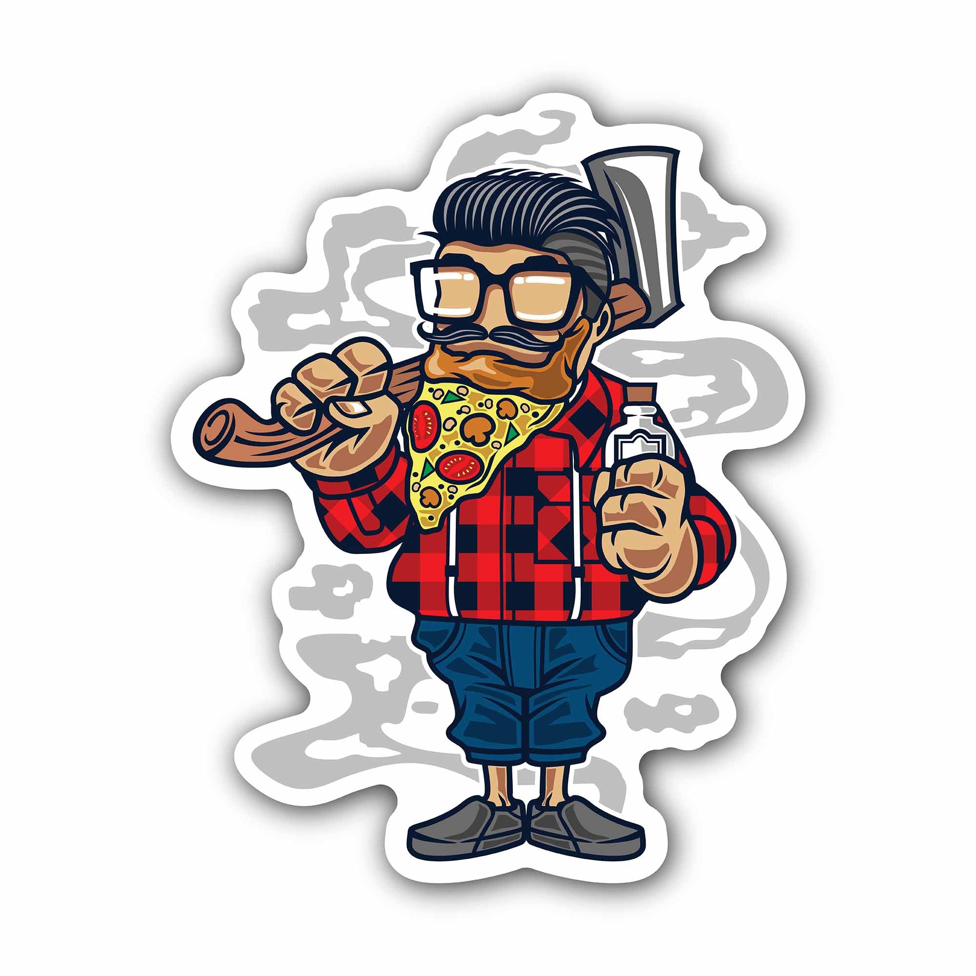 Pizza Beard Man Sticker, Waterproof Vinyl Decal Sticker Indoor Or Outdoor 2 (Pieces) 3" and 5"