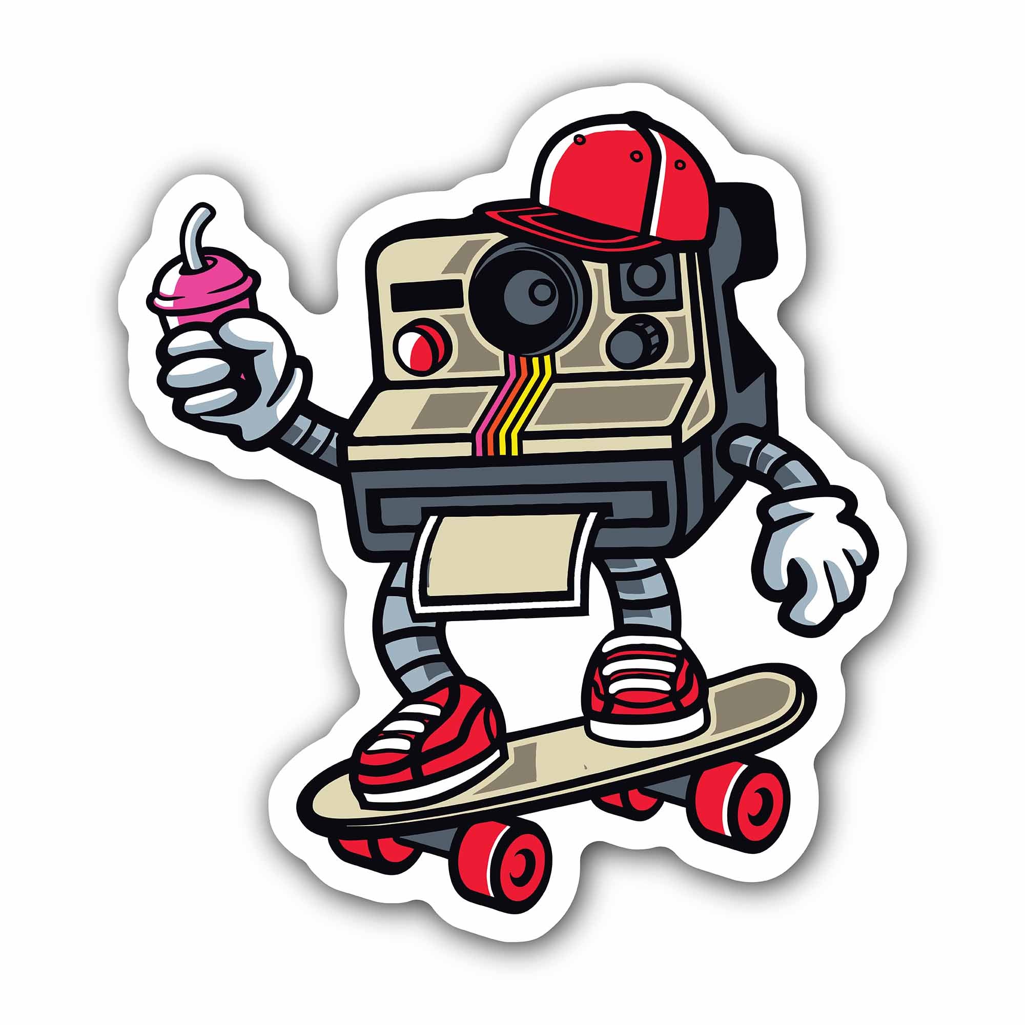 Skating Camera Man Sticker, Waterproof Vinyl Decal Sticker Indoor Or Outdoor 2 (Pieces) 3" and 5"