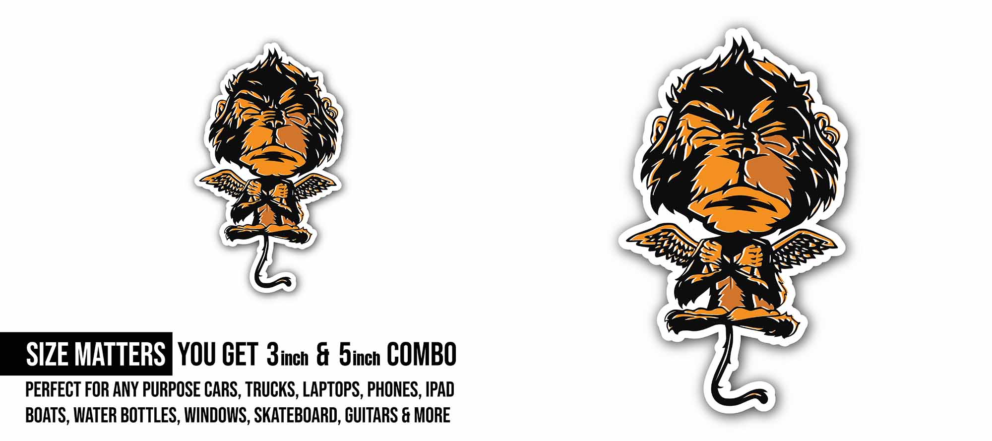 Yoga Monkey Sticker, Waterproof Vinyl Decal Sticker Indoor Or Outdoor 2 (Pieces) 3" and 5"
