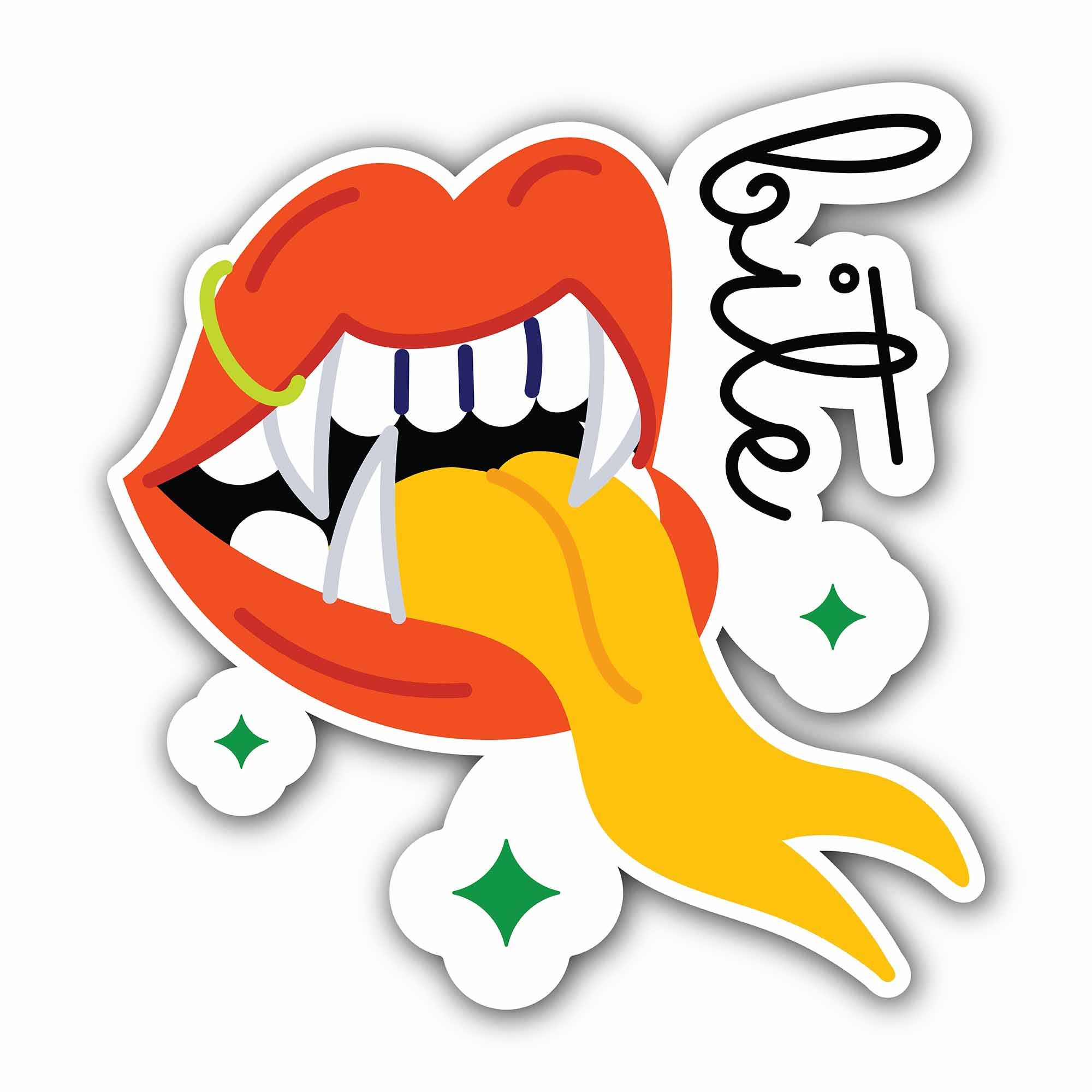 Bite Text and Vampire Teeth Sticker, Waterproof Vinyl Decal Sticker Indoor Or Outdoor 2 (Pieces) 3" and 5"