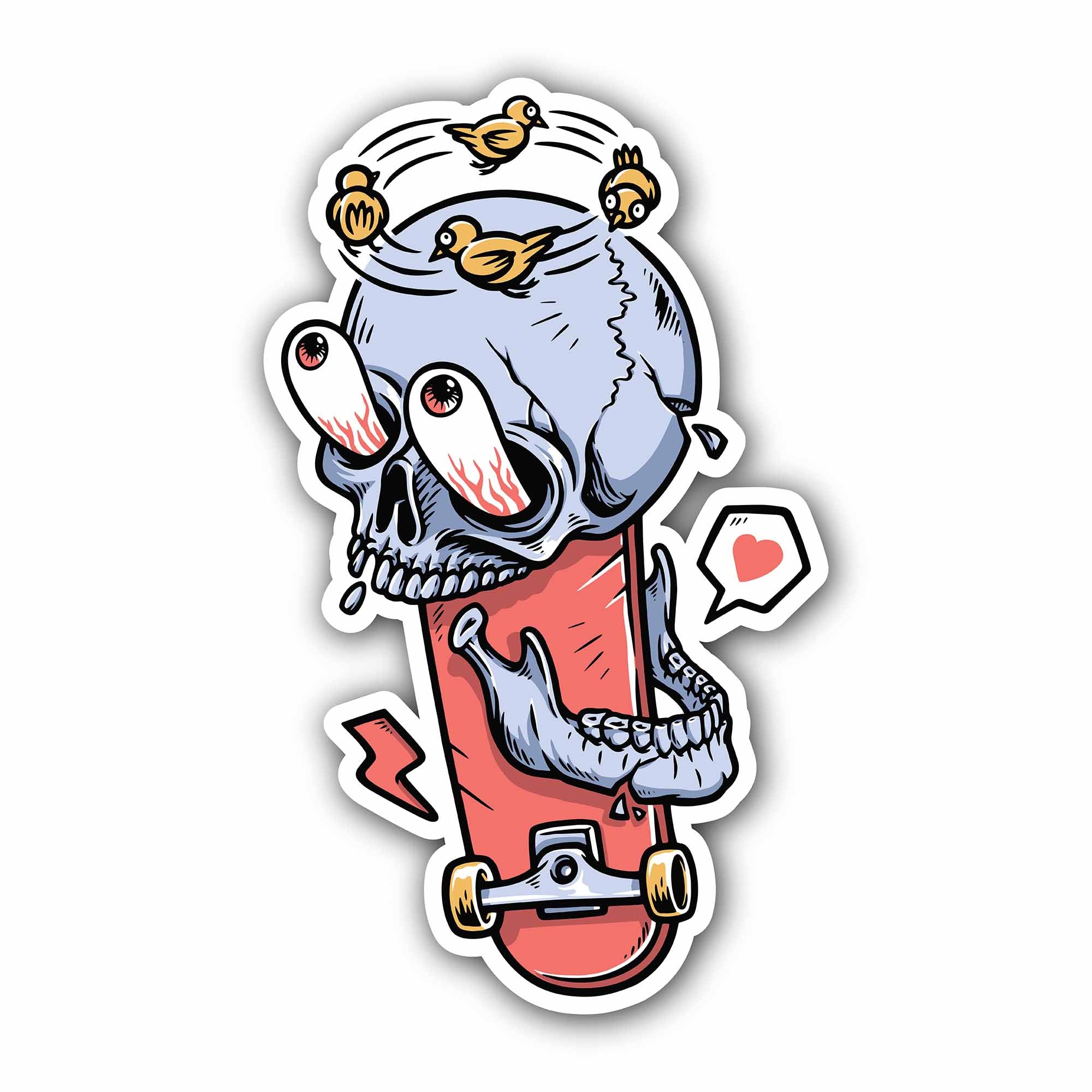 Skateboard with Skull Head Sticker, Waterproof Vinyl Decal Sticker Indoor Or Outdoor 2 (Pieces) 3" and 5"