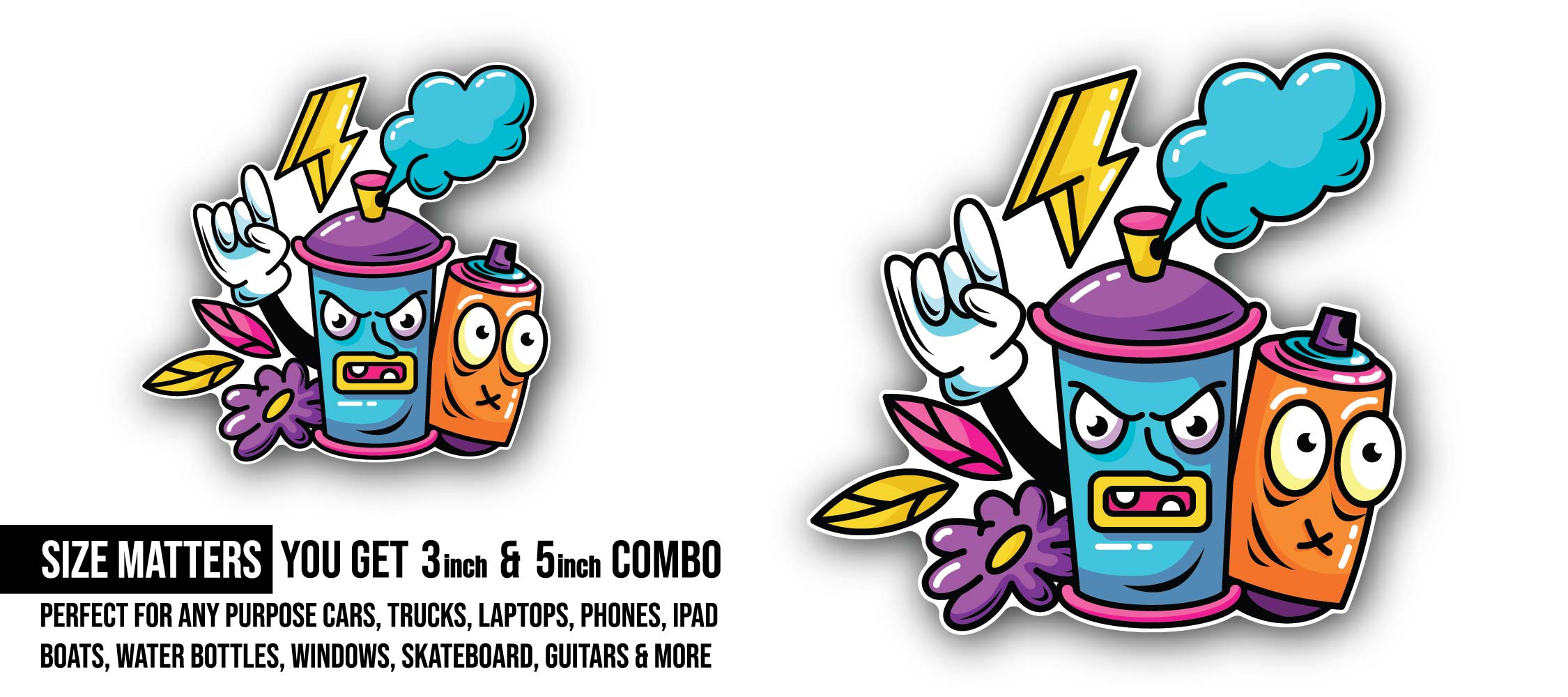 Cute Paint Can Character Sticker, Waterproof Vinyl Decal Sticker Indoor Or Outdoor 2 (Pieces) 3" and 5"