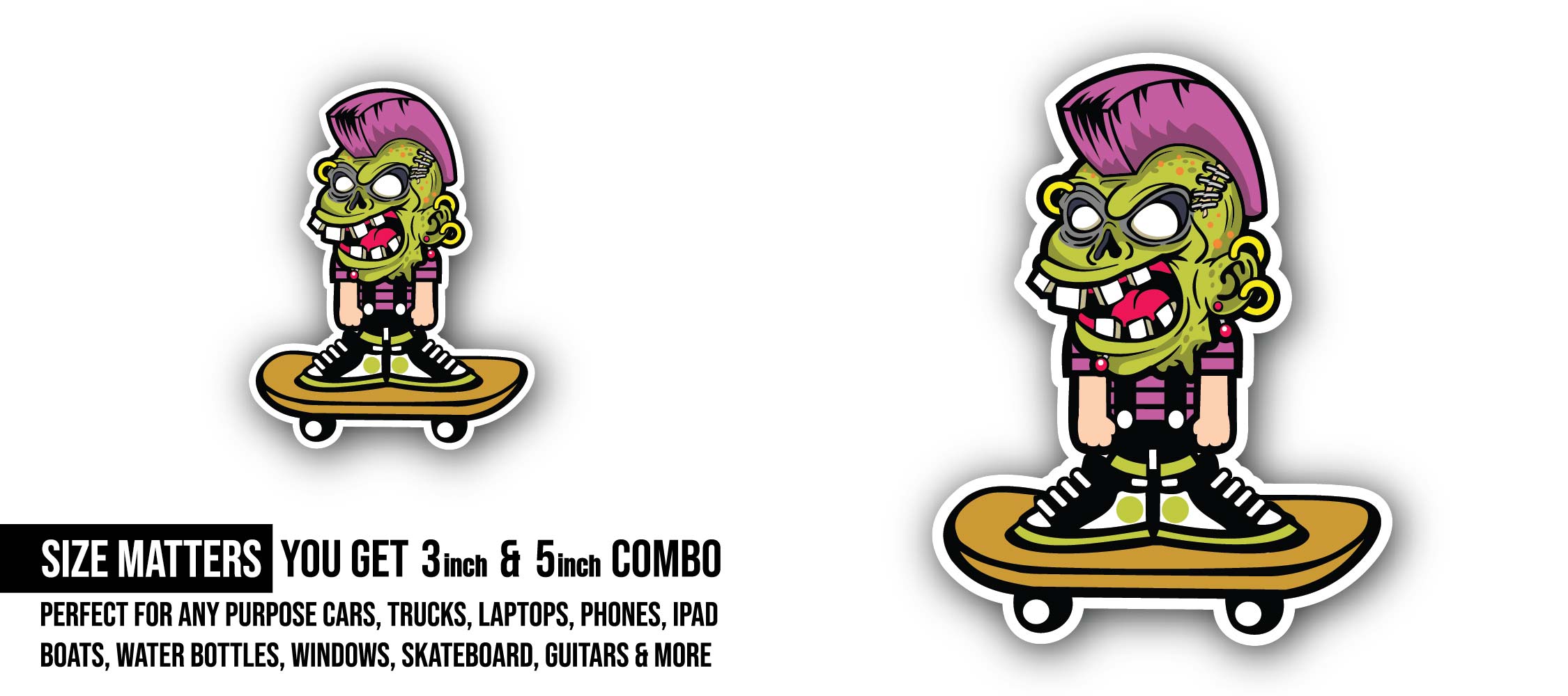 Zombie Sticker, Waterproof Vinyl Decal Sticker Indoor Or Outdoor 2 (Pieces) 3" and 5"