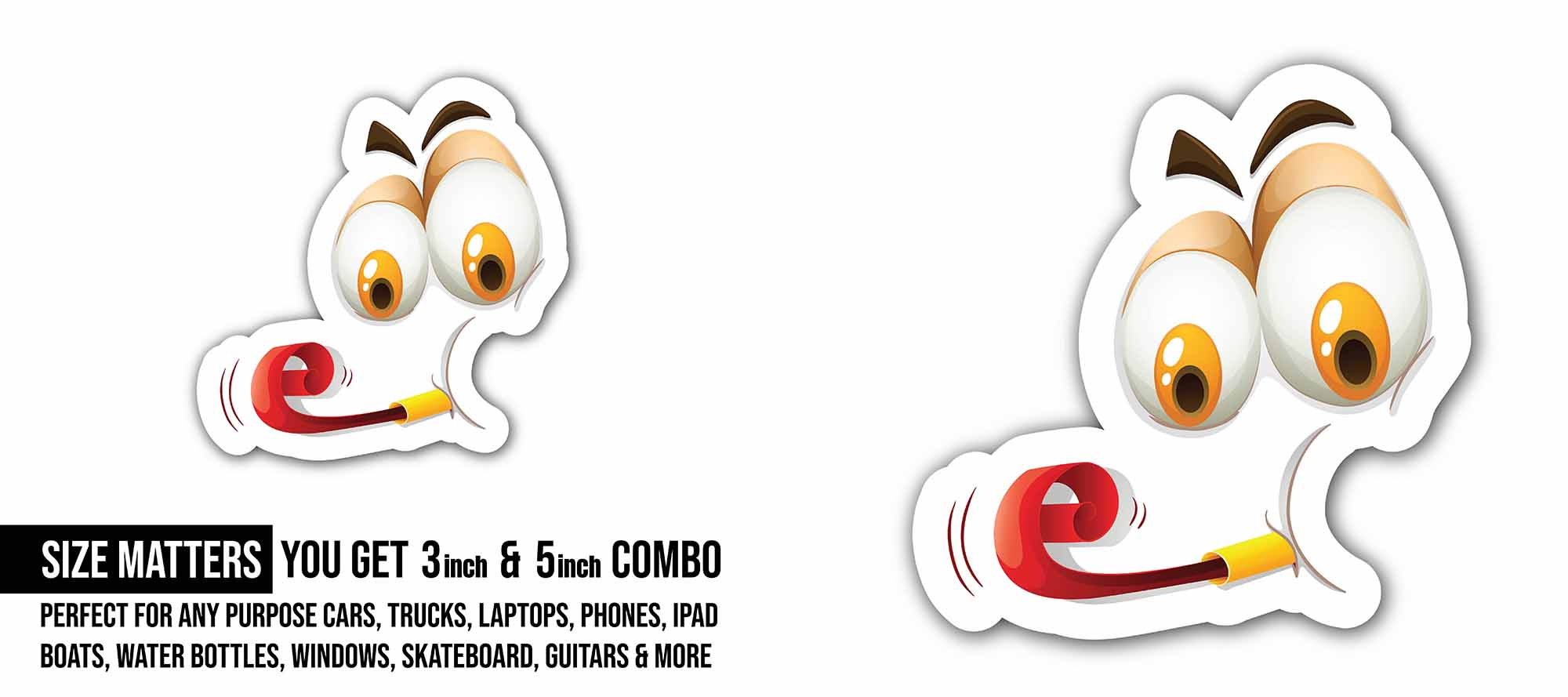 Facial Expression with Blowing Toy Sticker, Waterproof Vinyl Decal Sticker Indoor Or Outdoor 2 (Pieces) 3" and 5"