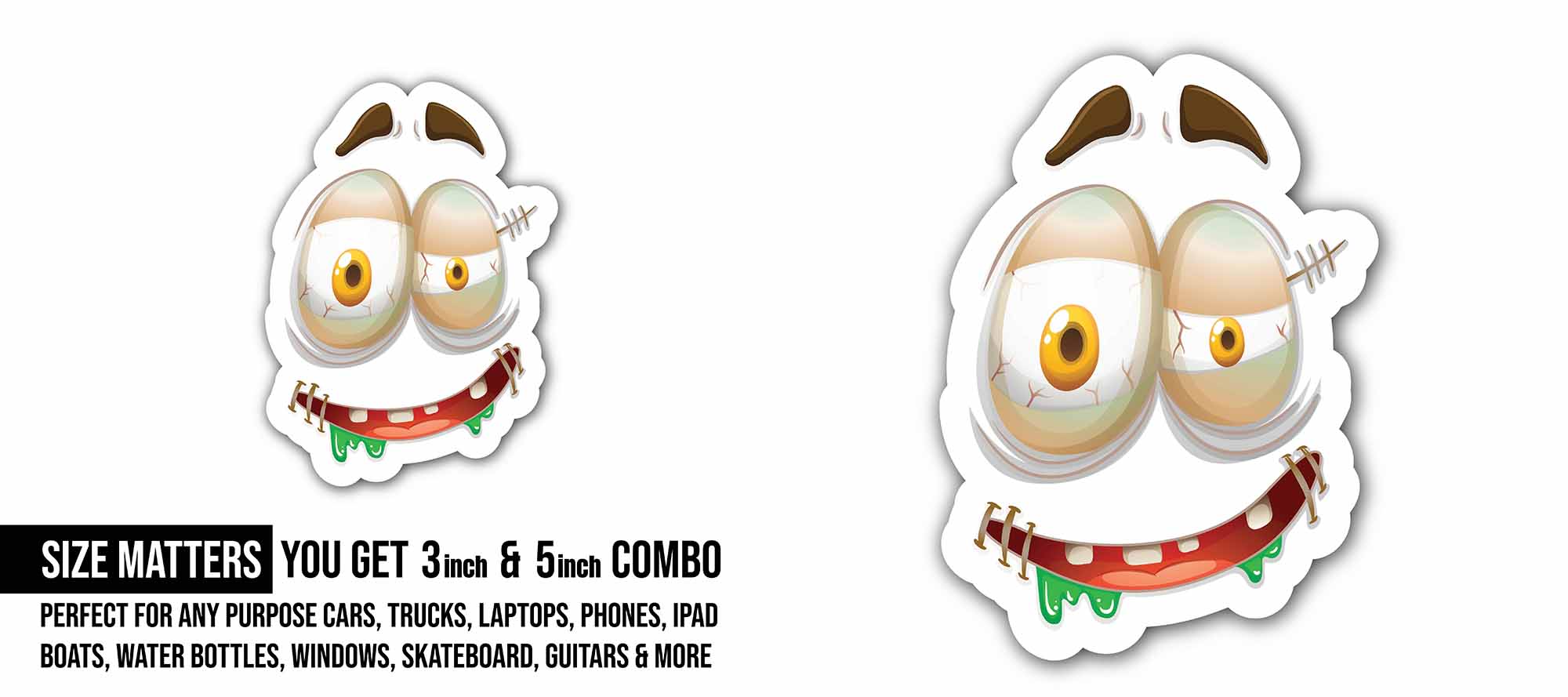 Ugly Face Sticker, Waterproof Vinyl Decal Sticker Indoor Or Outdoor 2 (Pieces) 3" and 5"