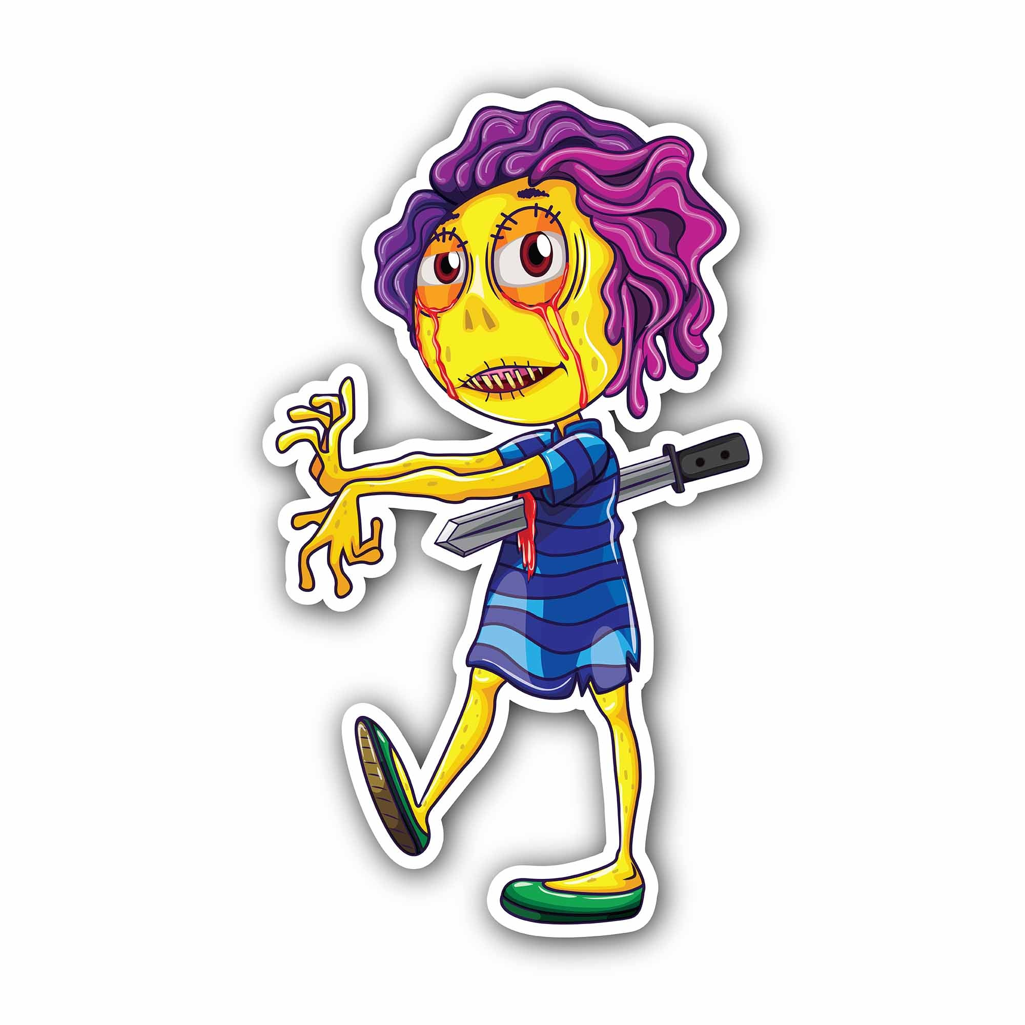 Ugly Zombie Girl Sticker, Waterproof Vinyl Decal Sticker Indoor Or Outdoor 2 (Pieces) 3" and 5"