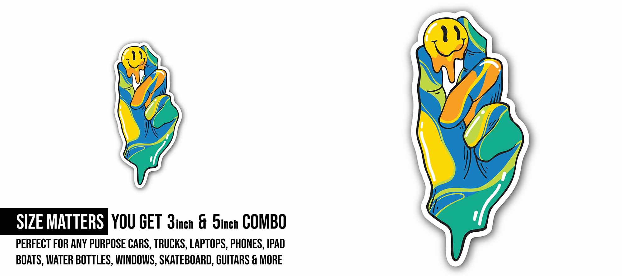 Melted Hand Sticker, Waterproof Vinyl Decal Sticker Indoor Or Outdoor 2 (Pieces) 3" and 5"