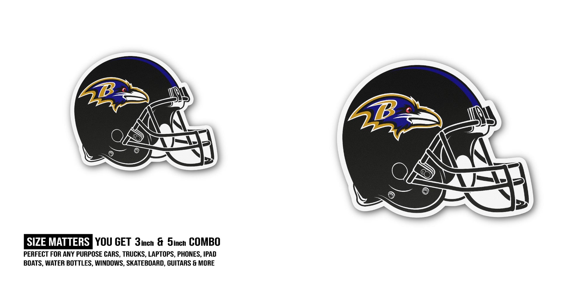 Black Helmet Sticker, Waterproof Vinyl Decal Sticker Indoor Or Outdoor 2 (Pieces) 3" and 5"