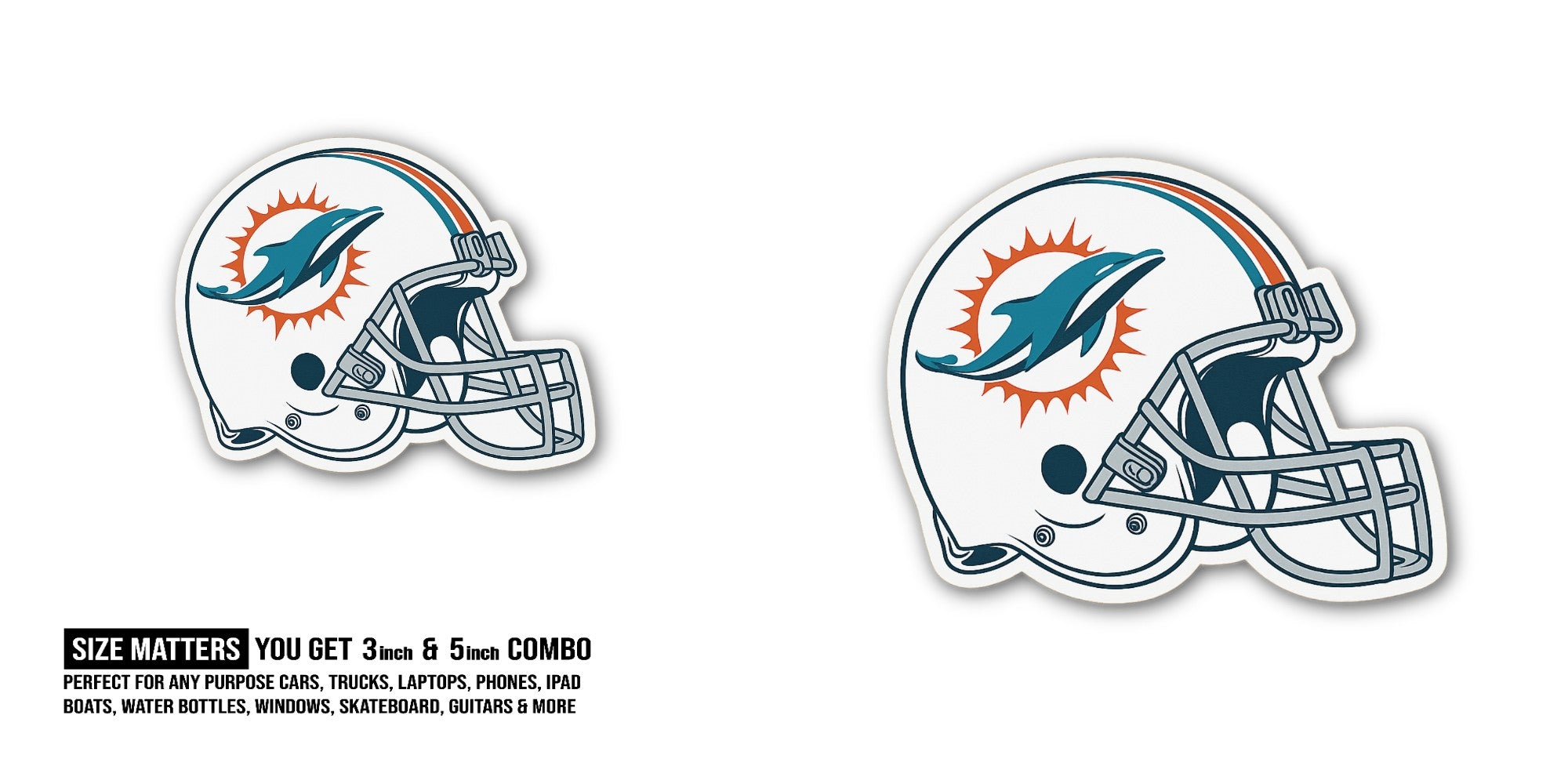 Cute Dolphins with Football Helmet Sticker, Waterproof Vinyl Decal Sticker Indoor Or Outdoor 2 (Pieces) 3" and 5"