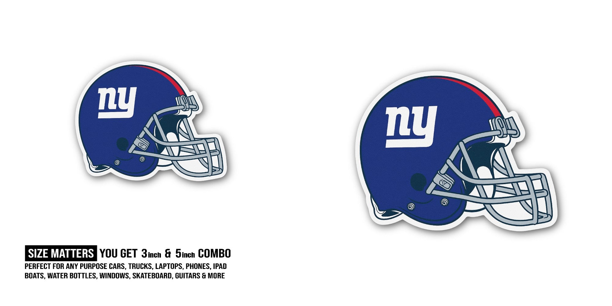 NY Giants Large Helmet Sticker, Waterproof Vinyl Decal Sticker Indoor Or Outdoor 2 (Pieces) 3" and 5"