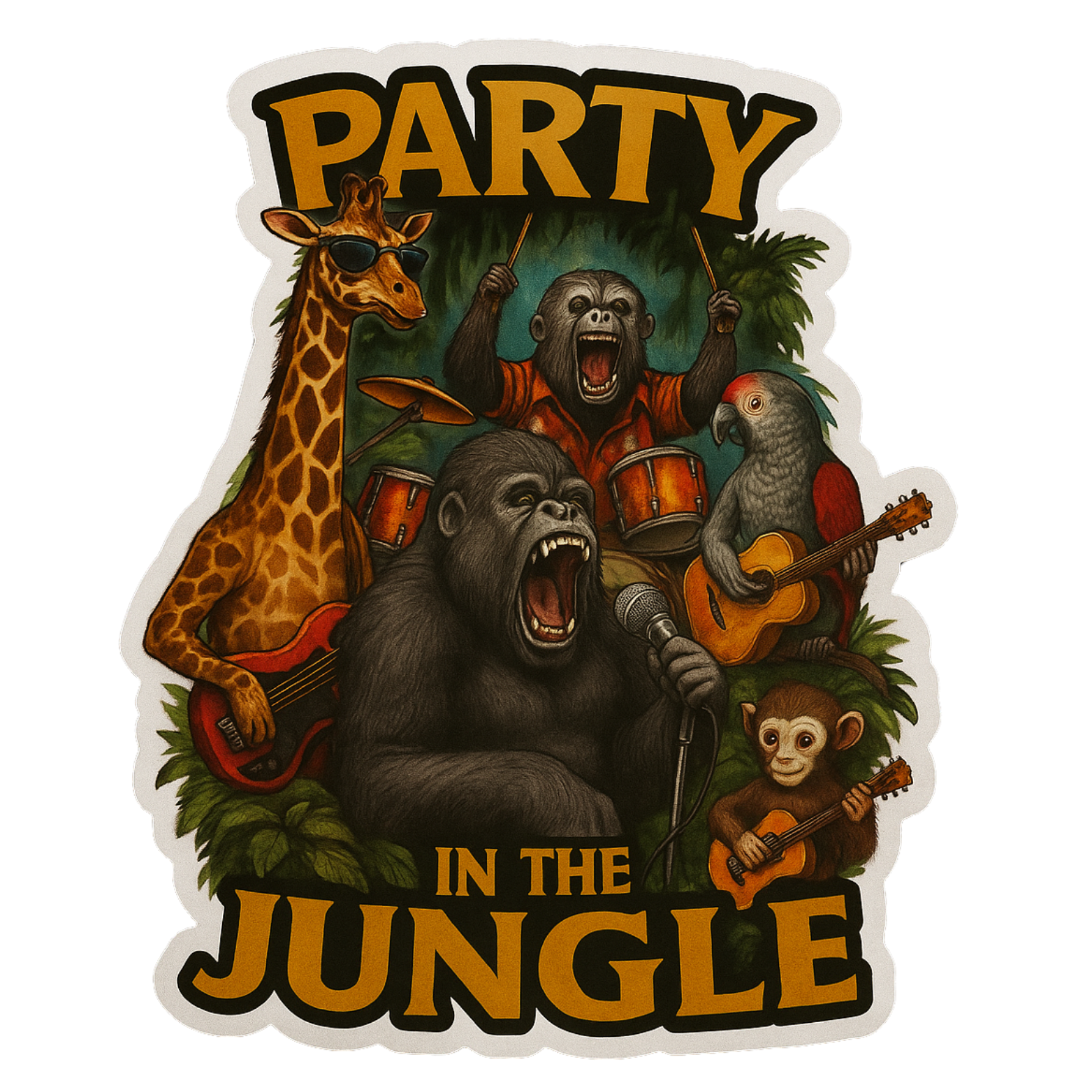 Party In The Jungle - Aesthetic Vinyl Sticker – Waterproof Quote Decal Sticker for Laptop, Water Bot