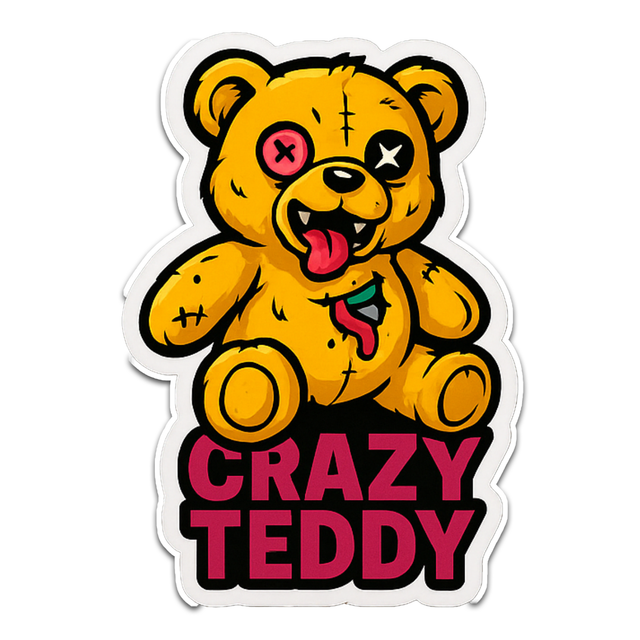 Crazy Teddy Sticker - Aesthetic Vinyl Sticker – Waterproof Quote Decal Sticker for Laptop, Water Bot