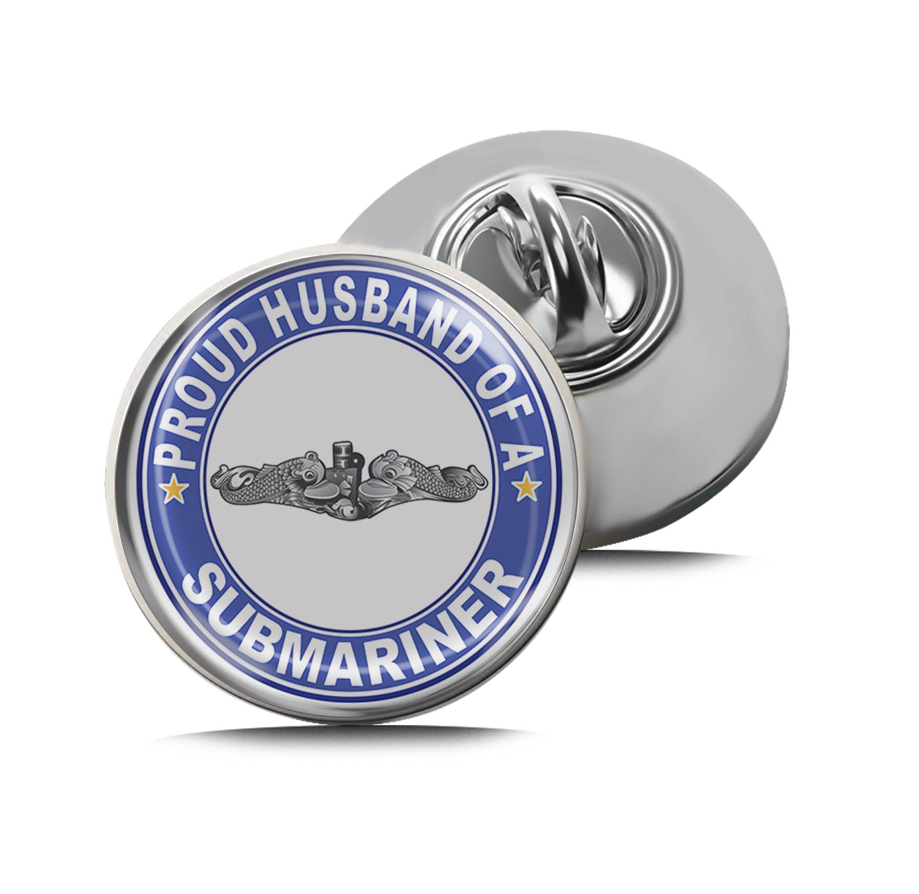Proud Husband of a Submariner Silver Dolphins Round Limited Edition Lapel Pin Exclusive Metal Brooch Badge Accessories For Backpack, Clothes, Hats | Cute Gifts and Collectibles