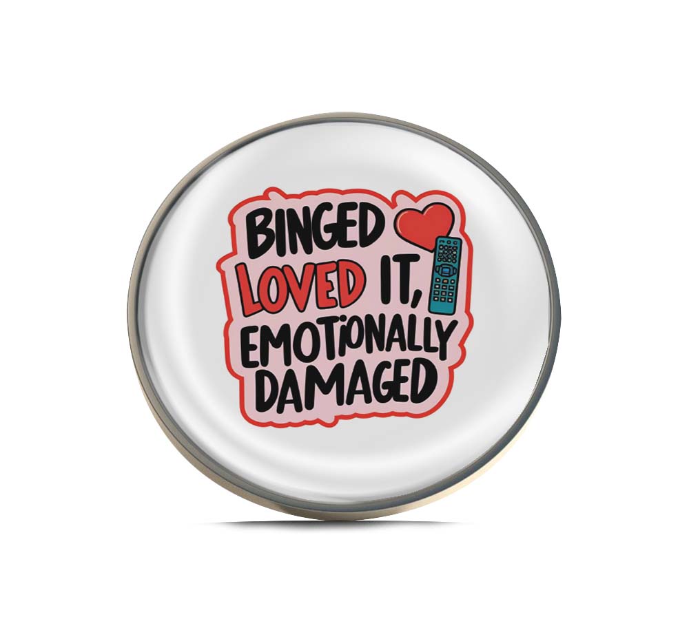 BINGED LOVED IT, EMOTIONALLY DAMAGED Limited Edition Lapel Pin Exclusive Metal Brooch Badge Accessories For Backpack, Clothes, Hats | Cute Gifts and Collectibles