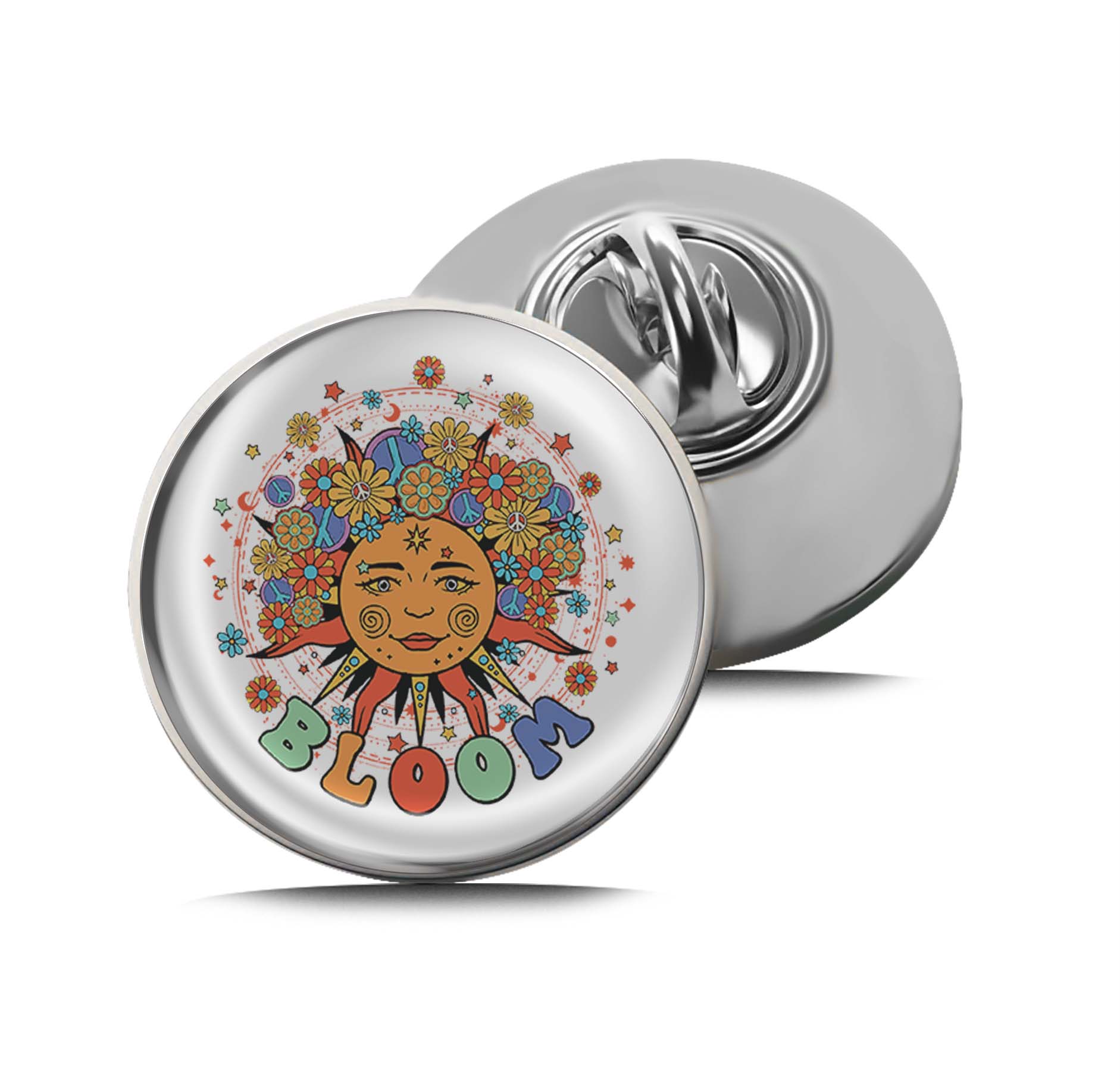 Sun Face & Flowers Limited Edition Lapel Pin Exclusive Metal Brooch Badge Accessories For Backpack, Clothes, Hats | Cute Gifts and Collectibles