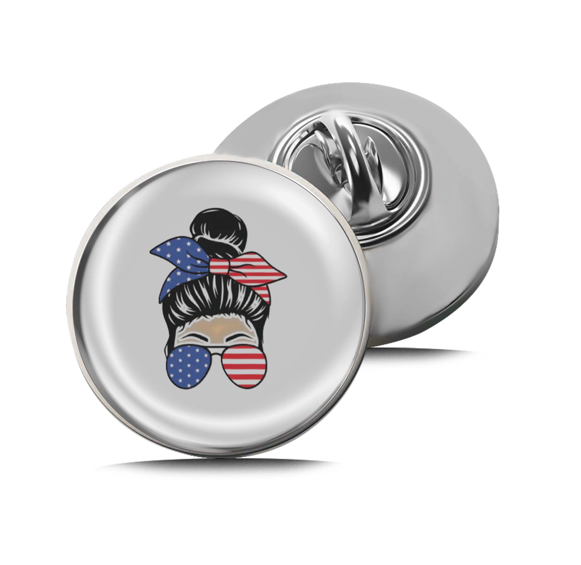 Stylish Messy Bun Design for Women with USA Flag Limited Edition Lapel Pin Exclusive Metal Brooch Badge Accessories For Backpack, Clothes, Hats | Cute Gifts and Collectibles